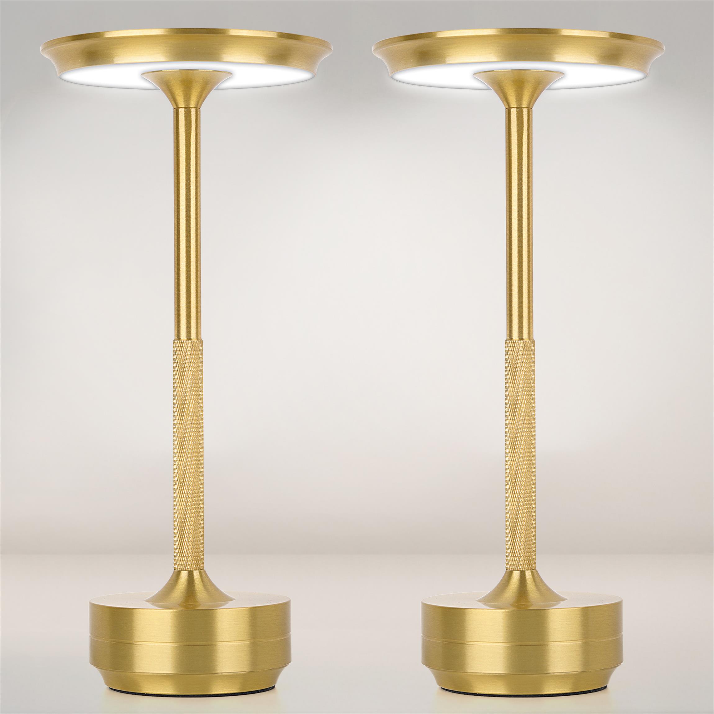 2pcs Rechargeable Cordless Table Lamp, 5000mAh Portable Wireless LED Lamp, 3 Color Modes Stepless Dimming Touch Lamp, Aluminum Alloy Bedside Desk Lamp For Bedroom Office Camping Dining