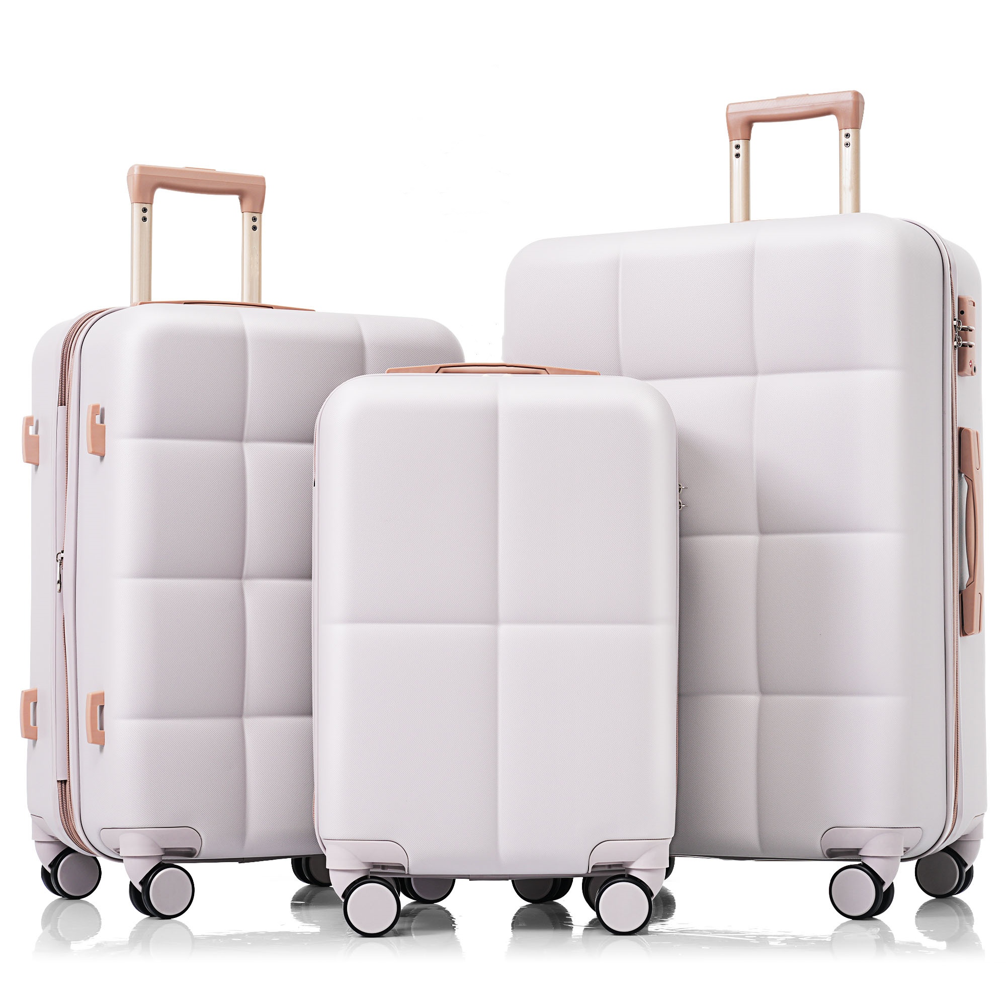 Luggage Set Of 3, Airline Certified Carry-on Luggage With Cup Holder, ABS Hard Shell Luggage With Spinner Wheels, Light Grey
