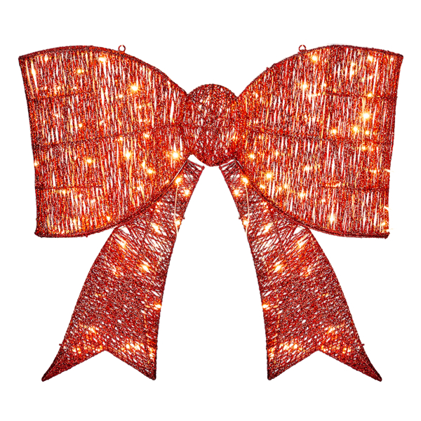 Lazo gigante de Navidad preiluminado para exterior, 124 luces LED blancas cálidas, rojo.