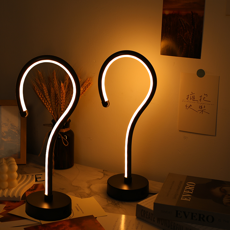 Lámpara de mesa decorativa, 2 pzas, forma de signo de interrogación, USB, 3 colores