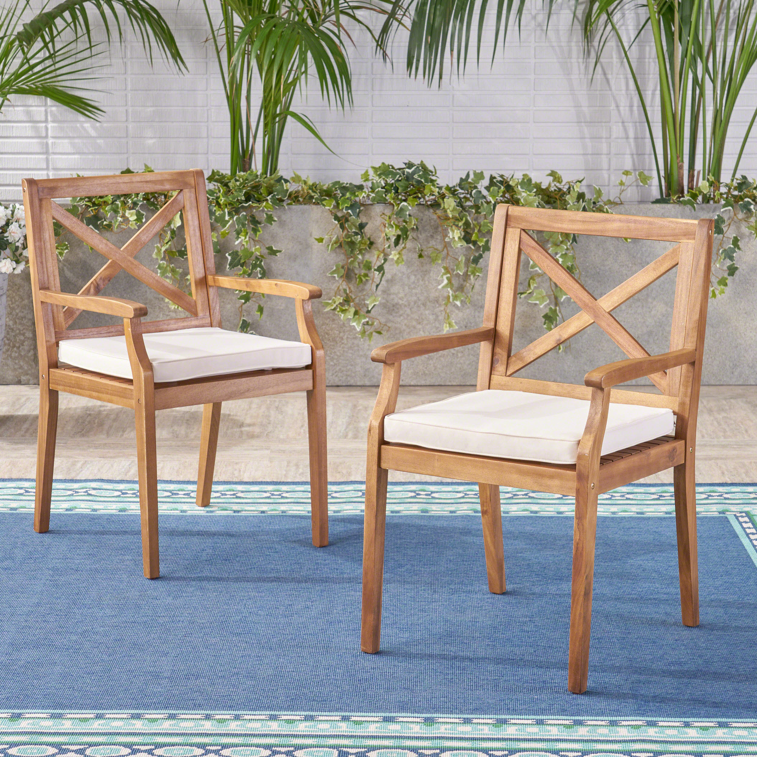 Silla de comedor PERLA - Juego de 2 con cojines color crema