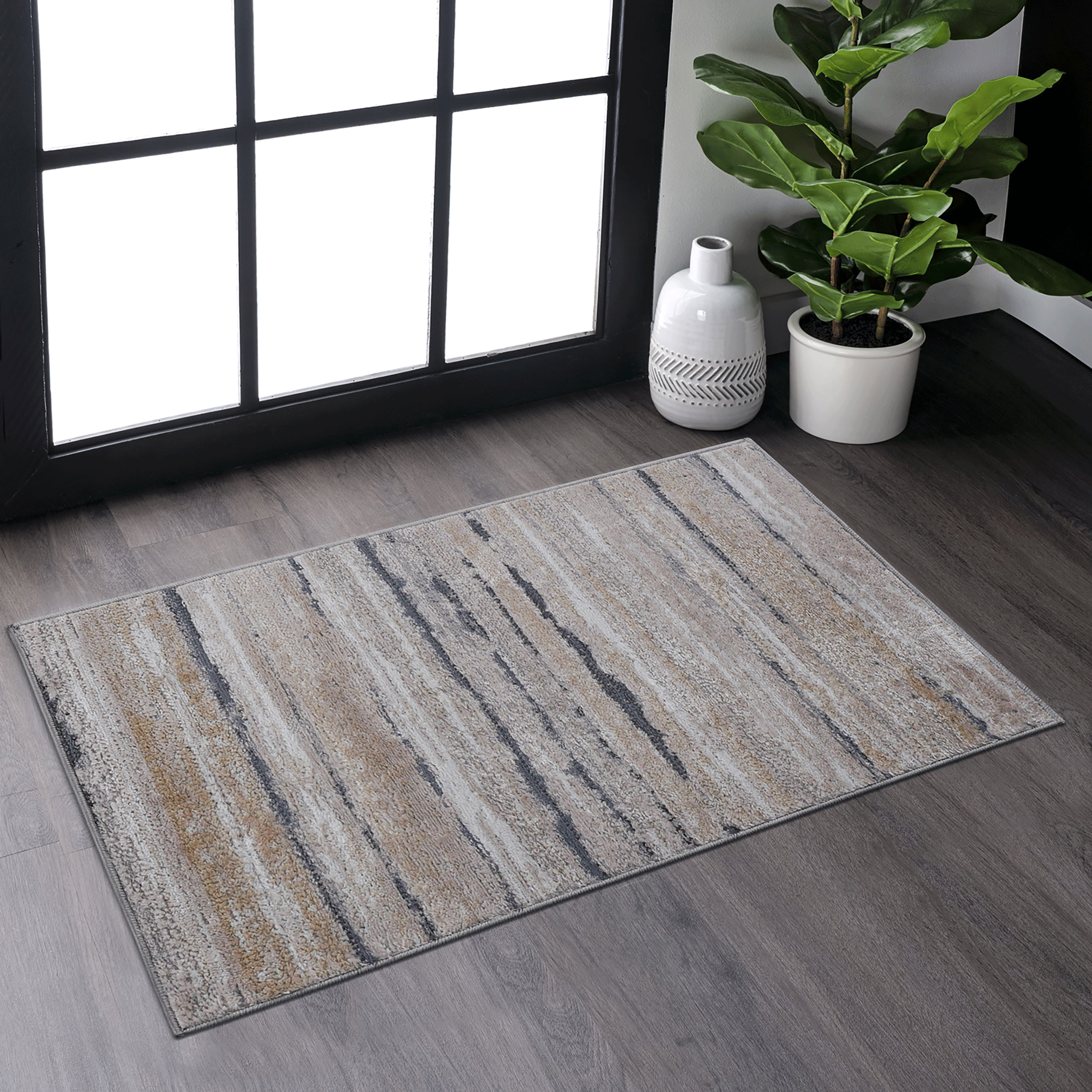 PAYAS 2X3 Ivory Blue  Striped Doormat Rug