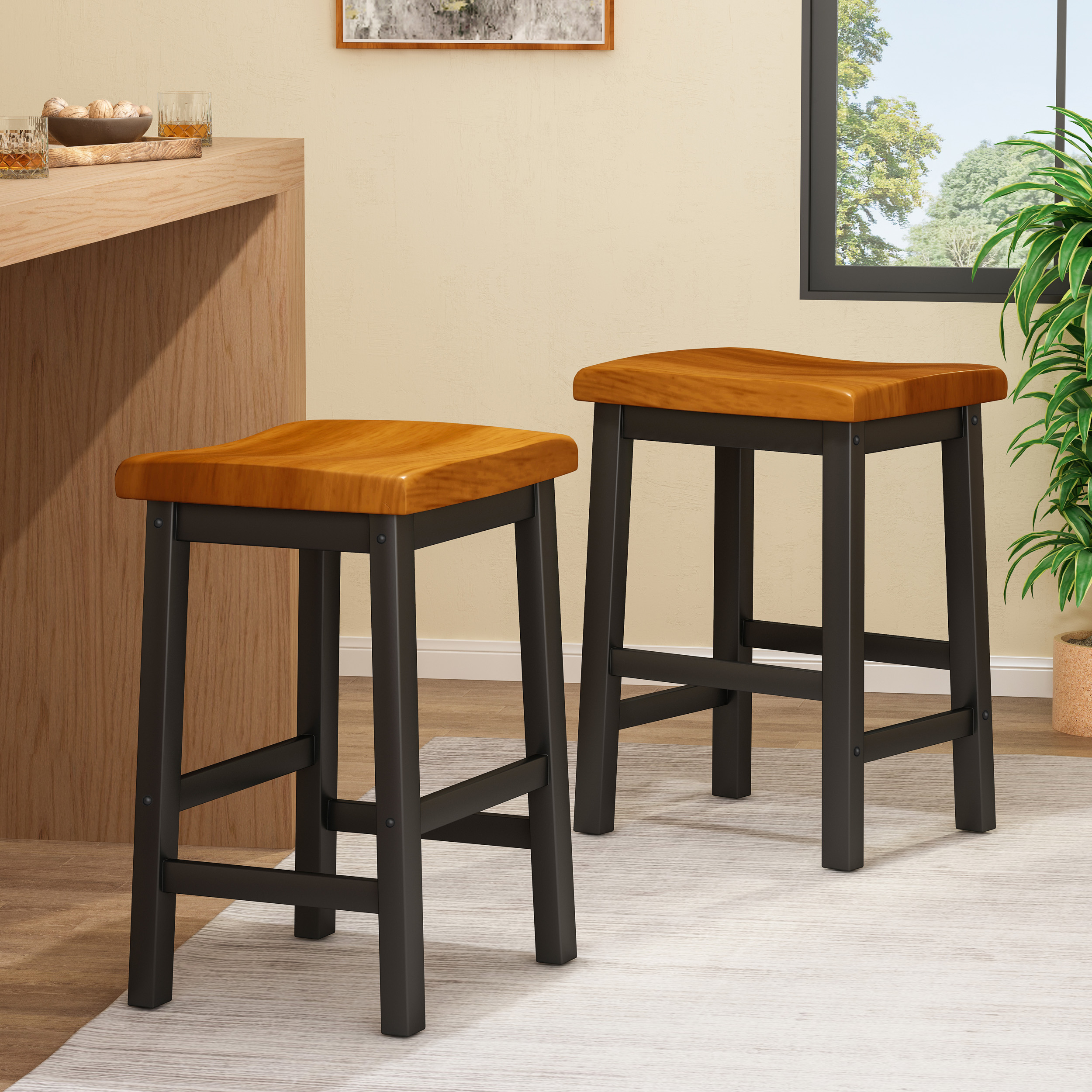 Taburete de madera tipo silla de montar de 24 pulgadas