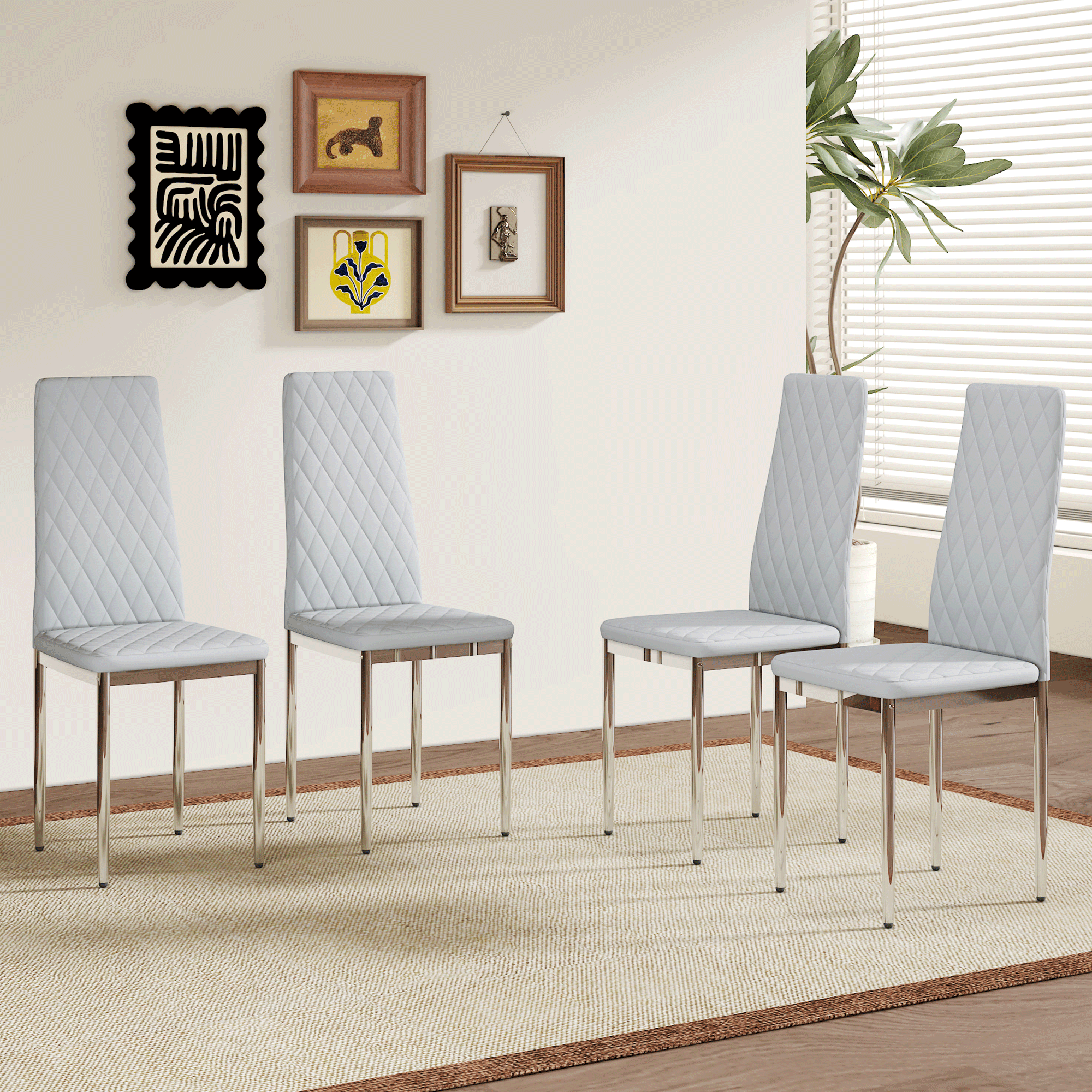 Sillas de comedor estilo moderno (juego de 4) gris claro, asiento PU, patas metal W1151107274