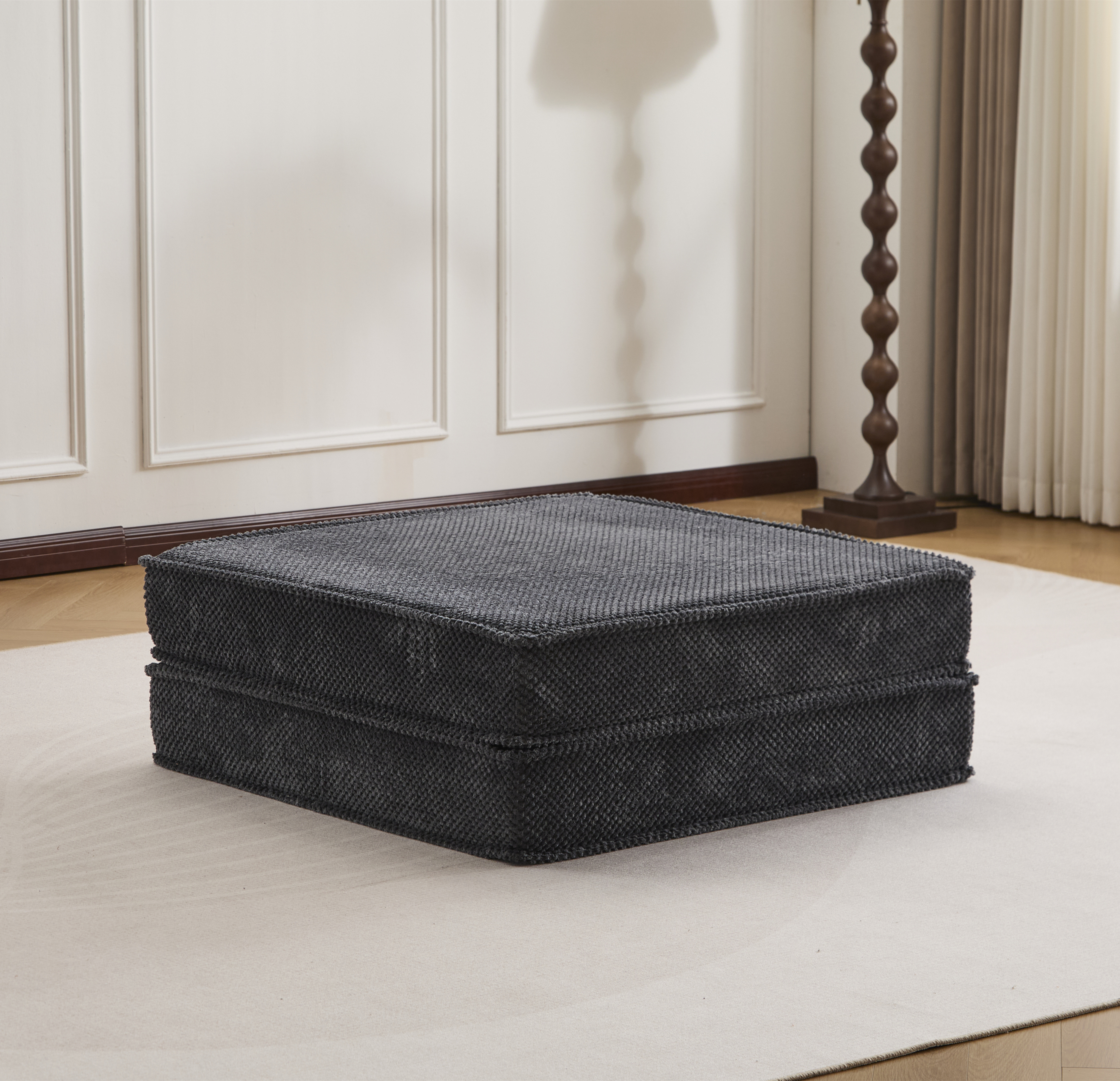 Compression Mahjong Sofa,Convertible Floor Sofa Bed,DIY Boneless Modular Sectional Sofa,No Assembly Required,Circle Fleece Fabric,1 Ottoman,Dark Grey