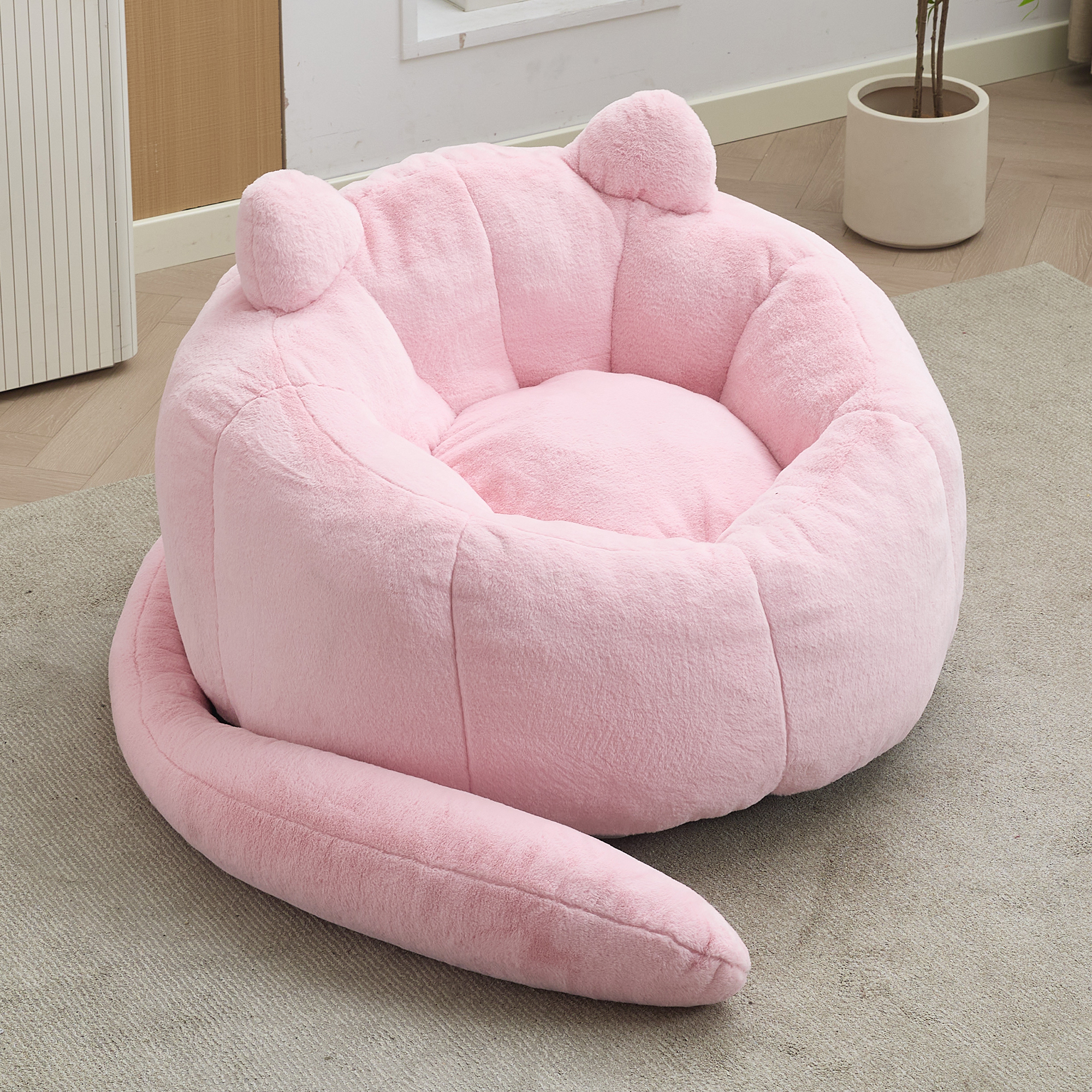 Sofá puf con forma de gato, sin instalación, color rosa