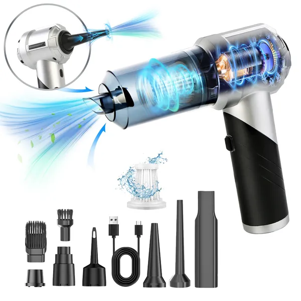 Cordless Car Vacuum Cleaner Portable Handheld Vacuum With 20000PA Suction Brushless Motor 3 Suction Levels Type-C Rechargeable Compressed Air Duster Blower For Home Car Camp Office