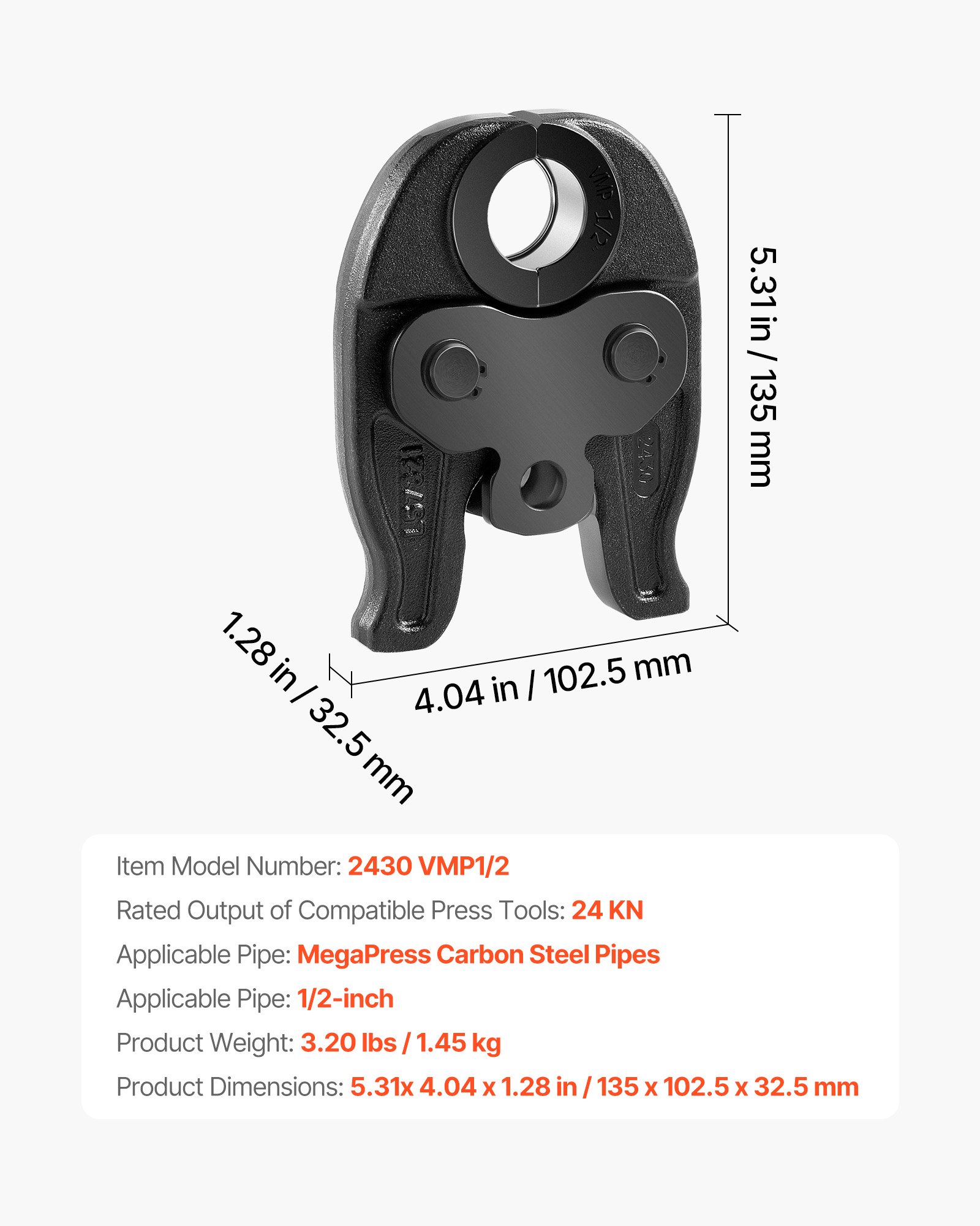 Mordaza MegaPress de 1/2" de acero endurecido para herramientas de prensa 24KN.