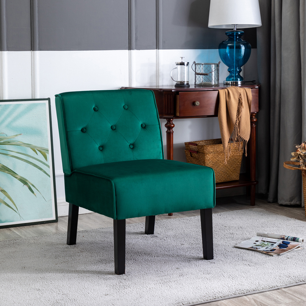 Reese 53    2Piece Living Room Armless Button Tufted Pattern Accent Chair With Velvet Fabric And Premium High Density Foam Cushion, Green