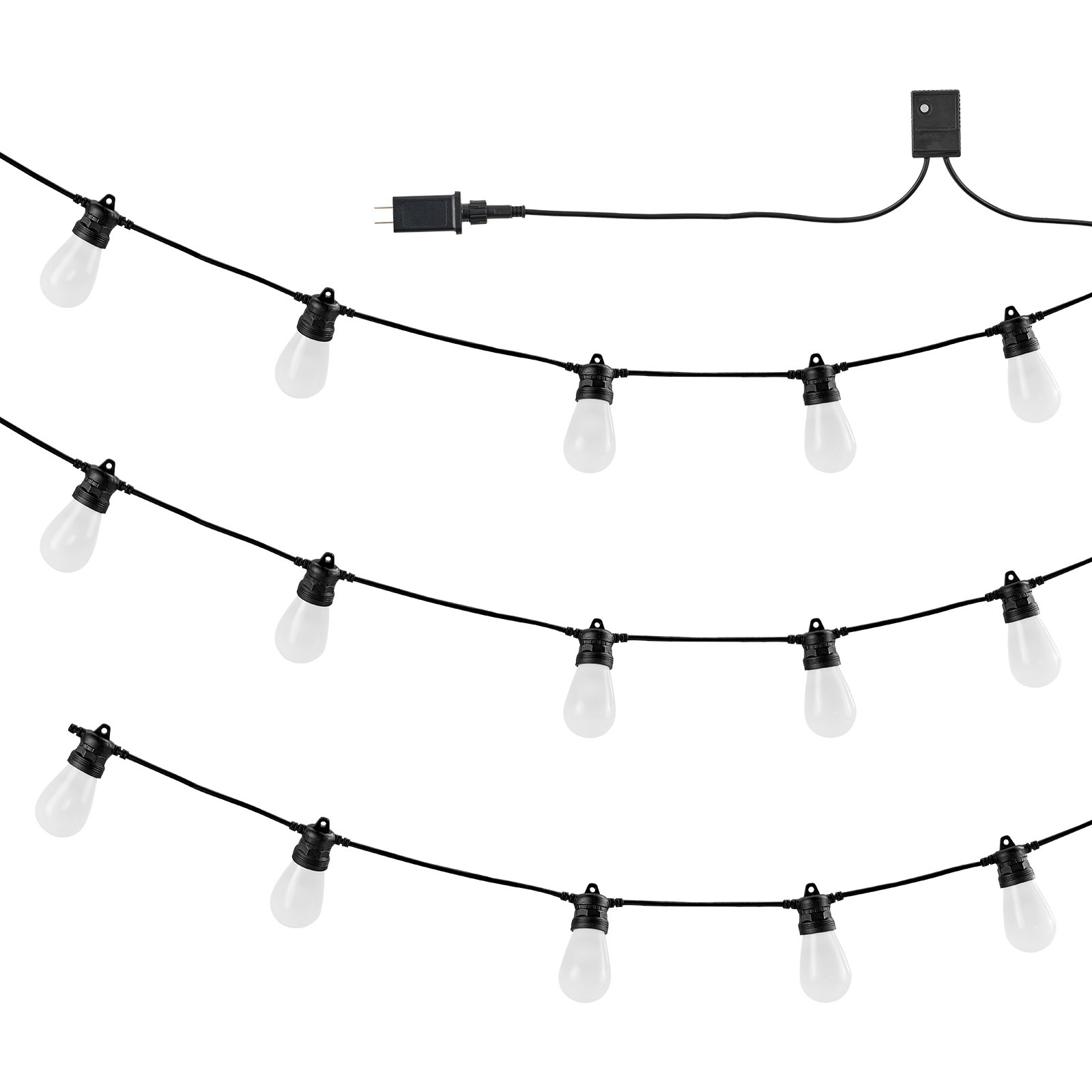 Luces de cadena RGB para exterior de 50 pies, 15 bombillas, control por APP