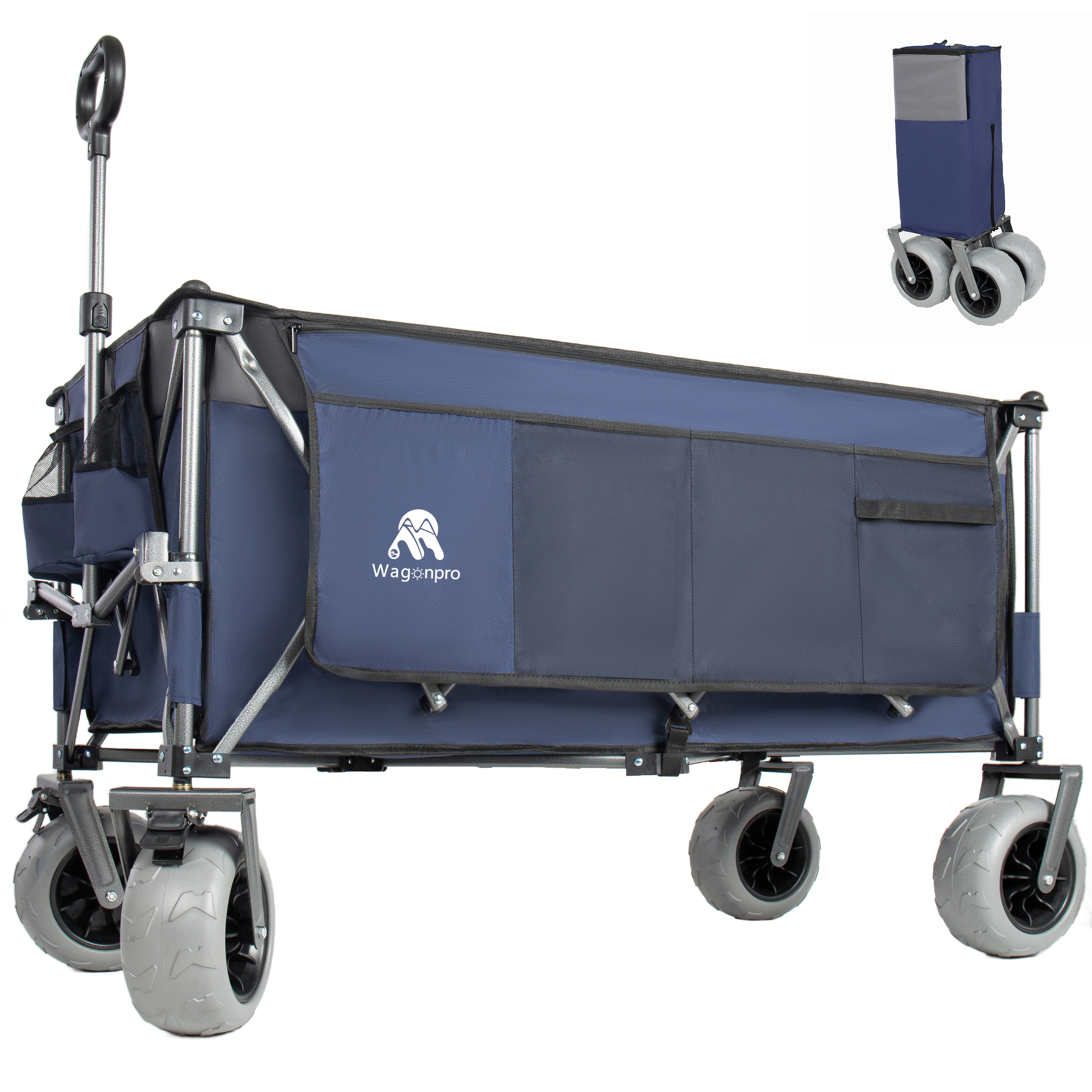 52- Inch Extended Heavy- Duty Foldable Utility Wagon  560lbs  Patented Ultra- Stable Frame  1-6 Space- Saving Fold  Portable And Collapsible For Beach  Sports  And Garden Use  Dark Blue Gray