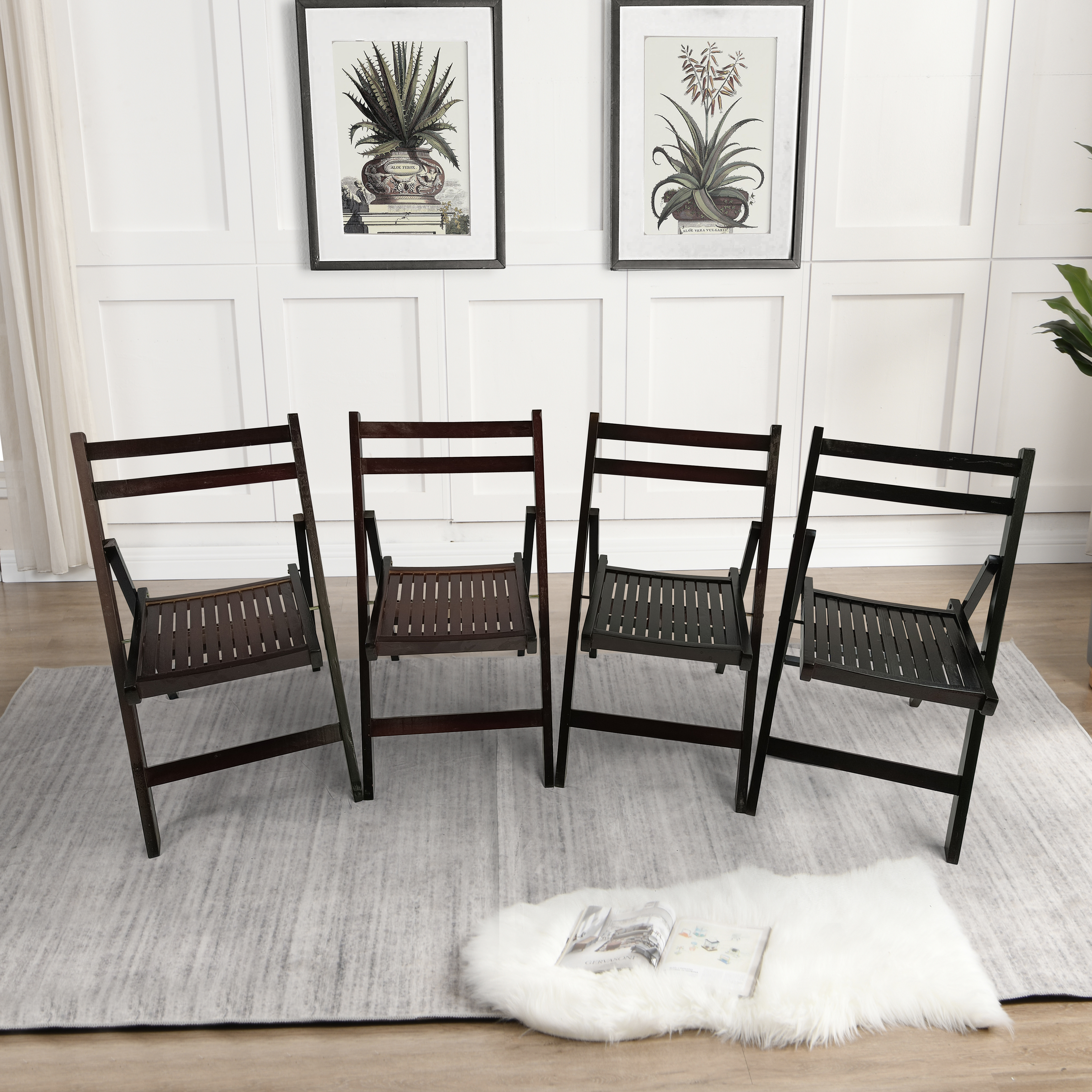 Furniture Slatted Wood Folding Special Event Chair - Cherry, Set Of 4, FOLDING CHAIR, FOLDABLE STYLE