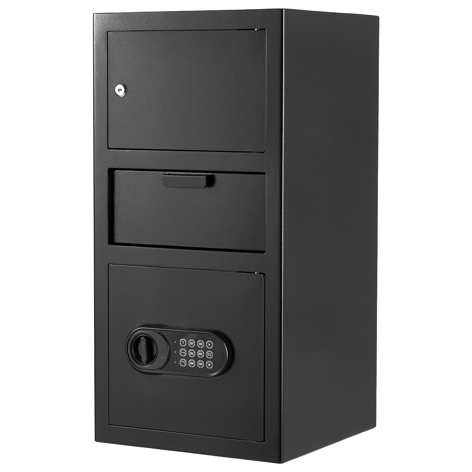 Caja fuerte de depósito de 3.6 pies cúbicos, ranura frontal, teclado digital, 3 niveles, negra.