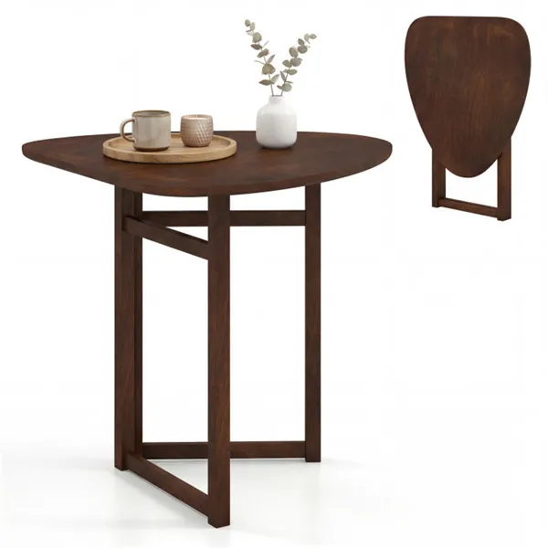 31.5" Small Folding Dining Table, Walnut Solid Wood Foldable Kitchen Table For 2 People
