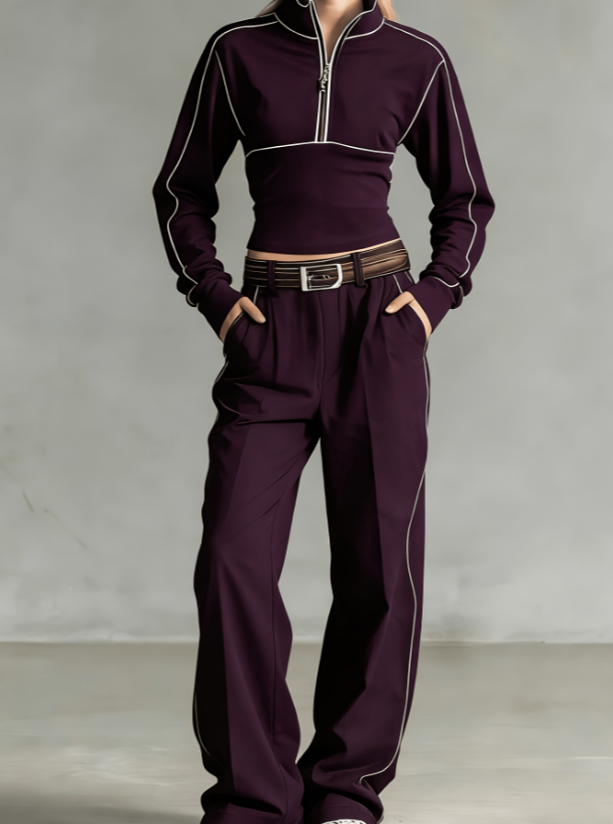 Conjunto deportivo casual: top corto con cuello alto y pantalón de pierna ancha