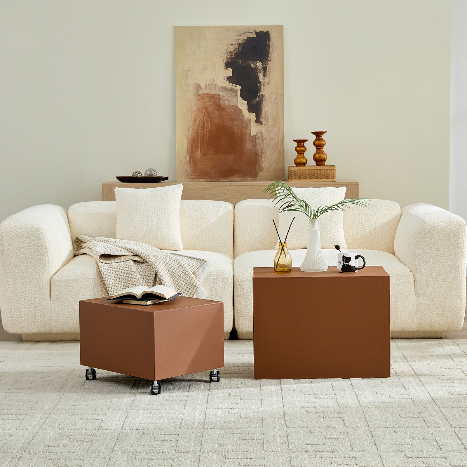 Modern Brown MDF Saddle Leather Table -Two Compact Sizes, Perfect For Living Room Decor & Daily Use
