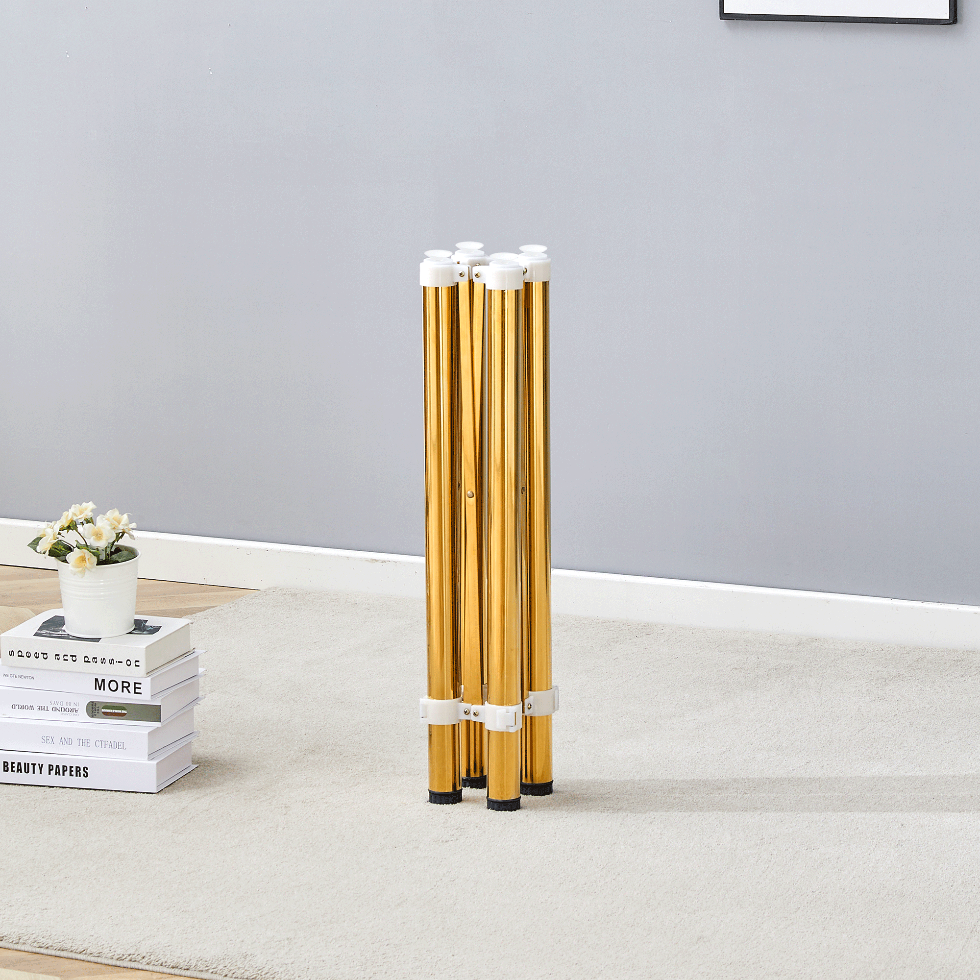 Estructura de mesa plegable de acero inoxidable dorado, multifuncional