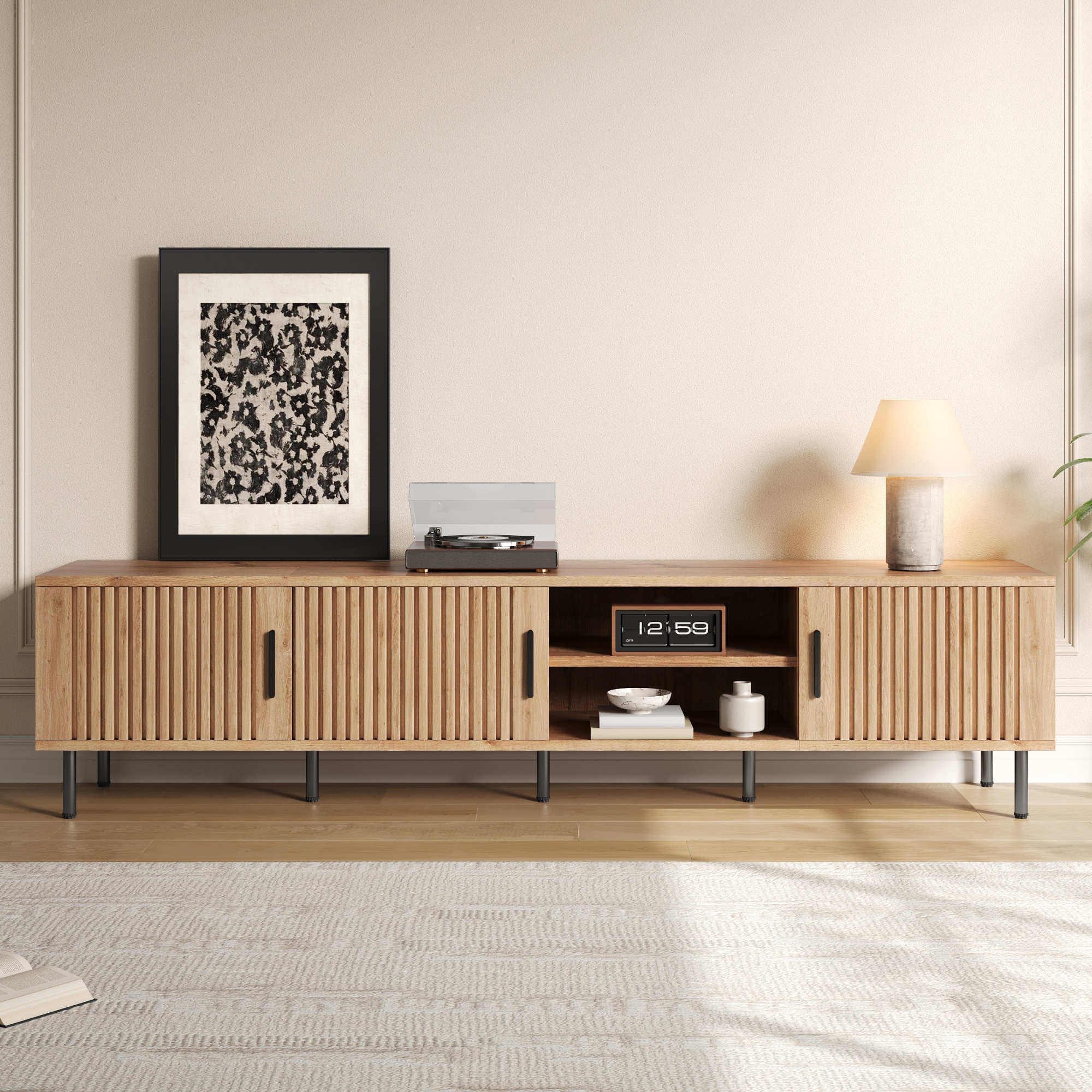 Mueble de TV moderno de 78 pulgadas, para TVs hasta 85 pulgadas, almacenamiento cerrado