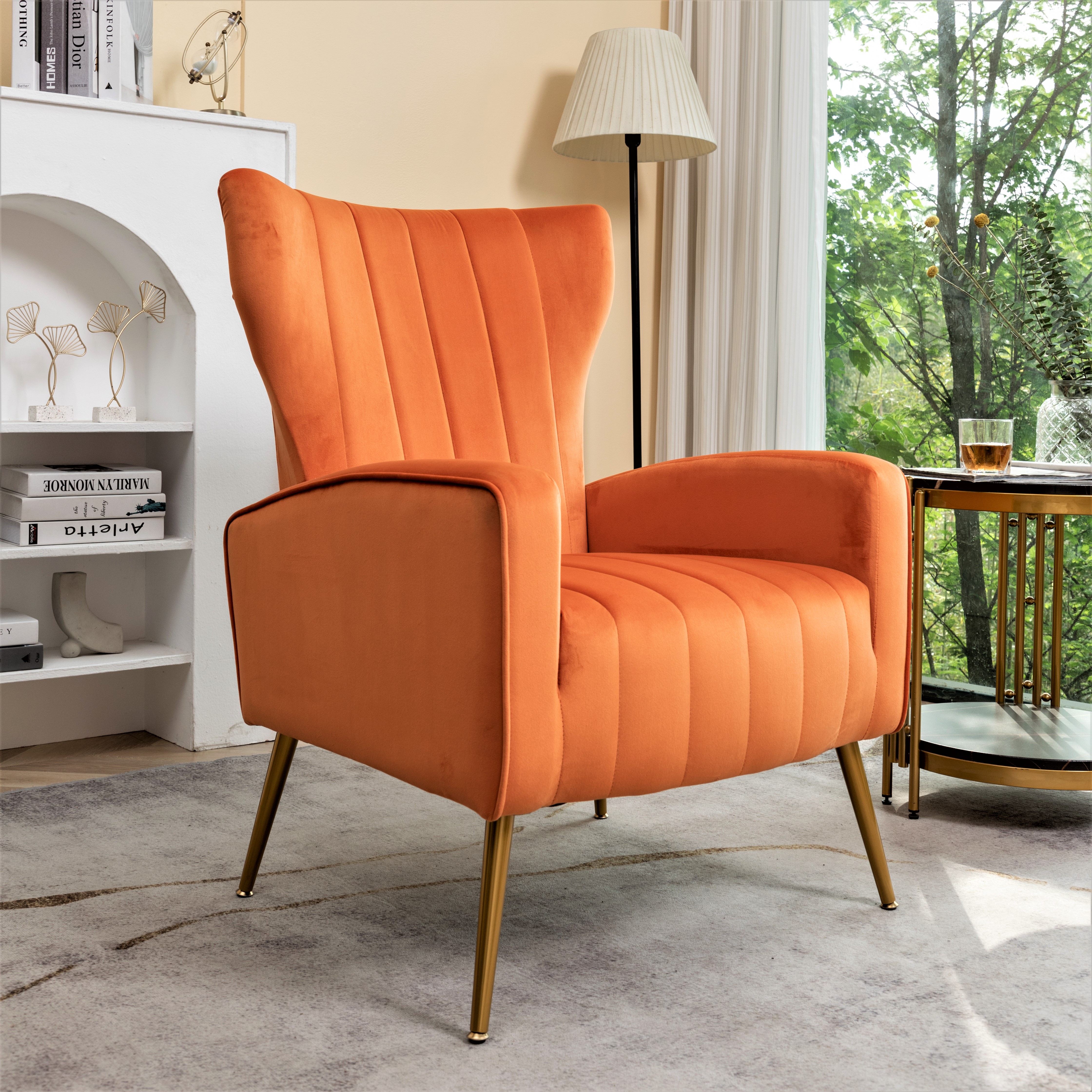 Silla decorativa de terciopelo con patas de metal, moderna y tapizada