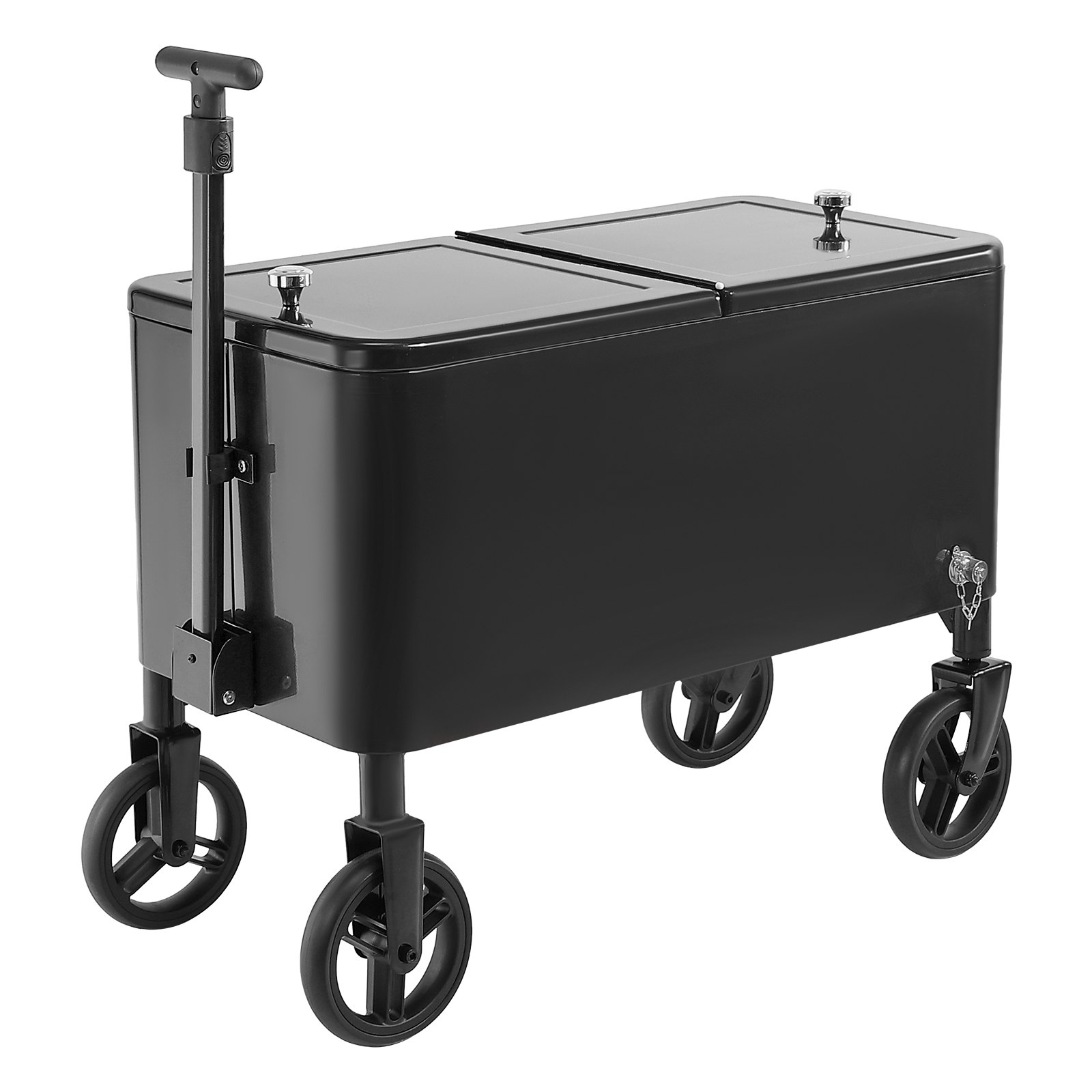 Carrito enfriador con ruedas de 80 cuartos, mango telescópico y ruedas giratorias, negro