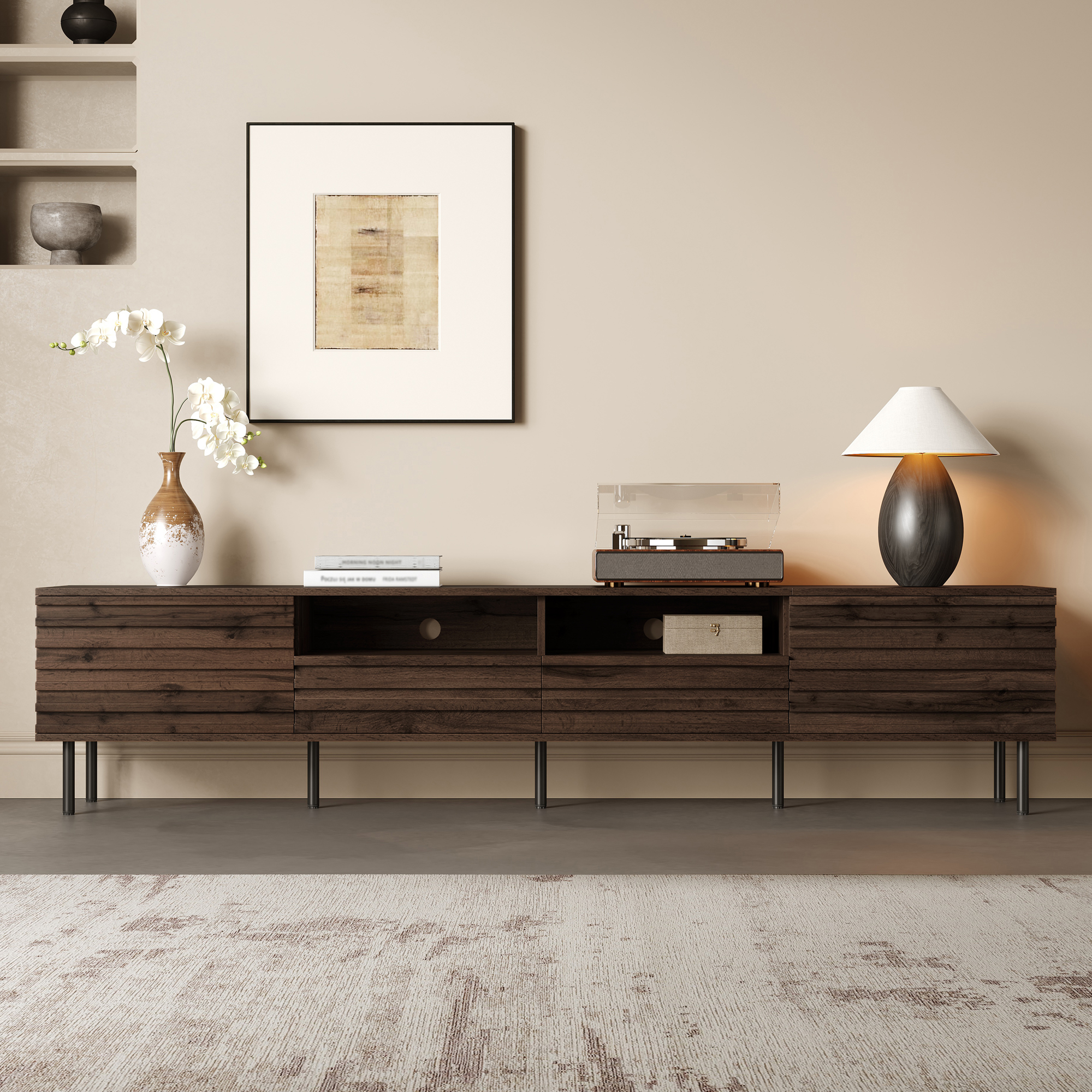 78 Inch Modern TV Stand For TVs Up To 85, Entertainment Center With Closed Storage & Cable Management, Soft-Closing Hinges, Iron Legs For Living Room