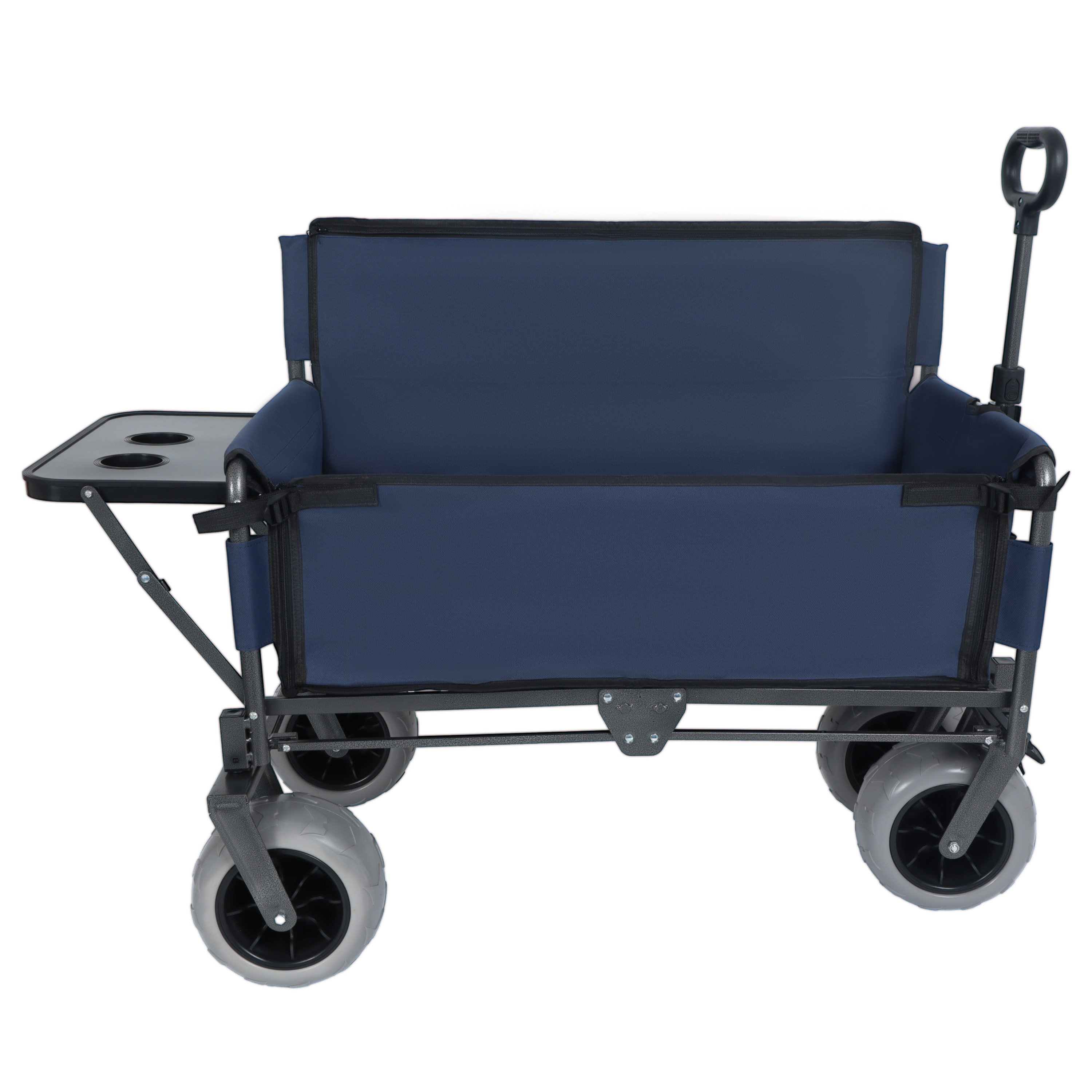 3- In- 1 Folding Wagon With Bench Seat & Rear- Mounted Folding Tabletop - 500lbs Capacity  9 X4  Beach Tires For Camping  Beach  Dark Blue