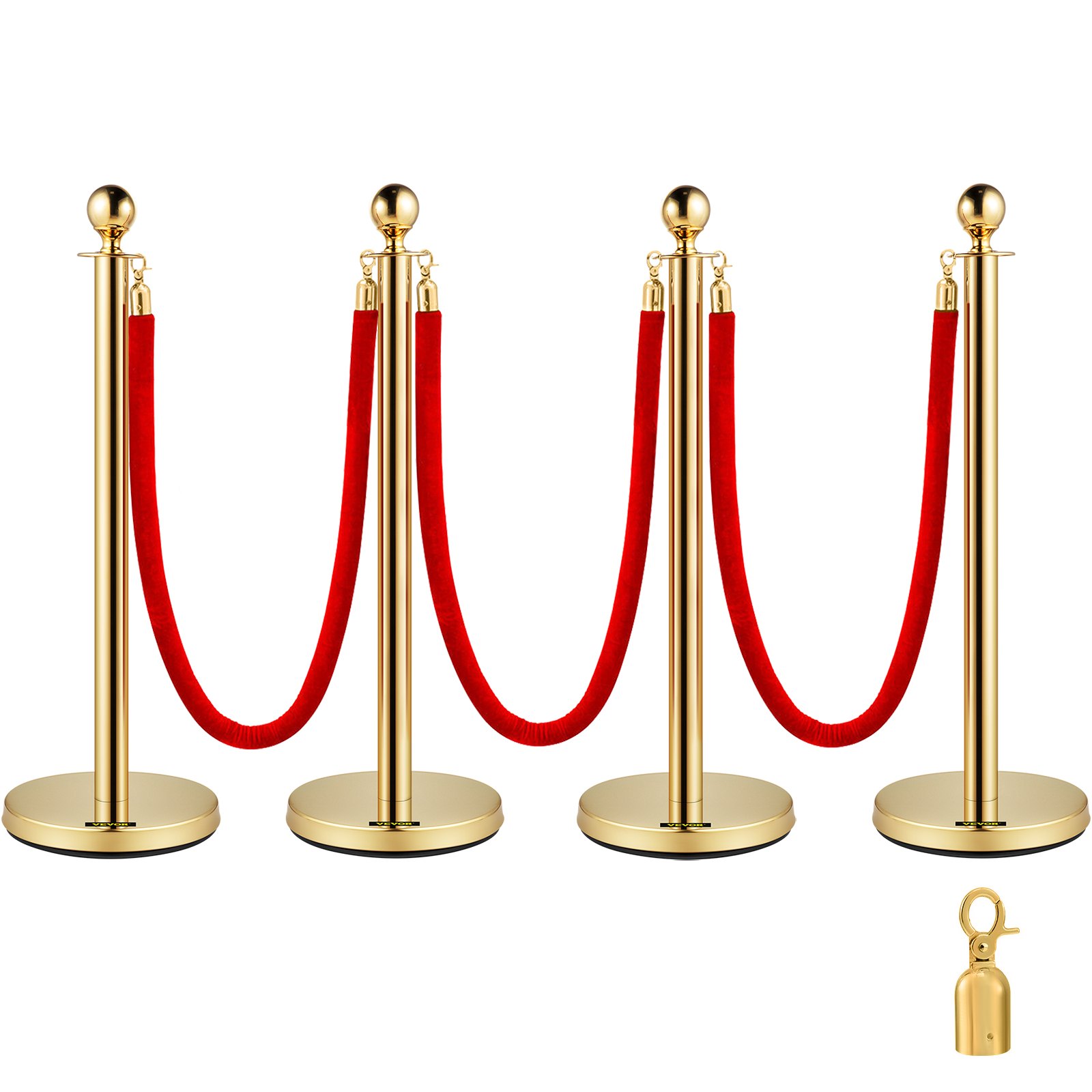 4PCS Gold Stanchion Posts Queue, 38 Inch Red Velvet Rope, Crowd Control Barriers Queue Line Rope, Barriers For Party Supplies