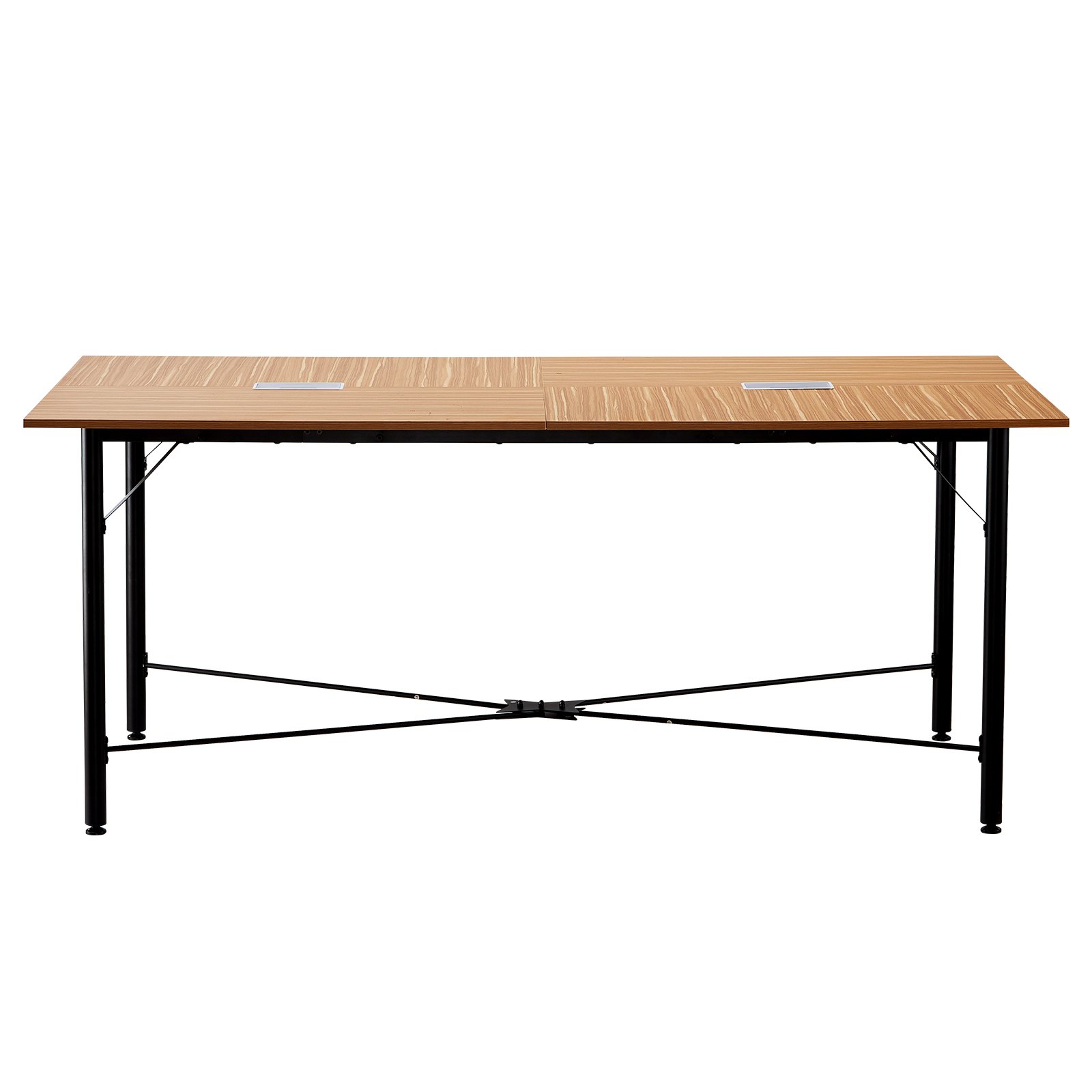 Mesa de conferencias de 6 pies, para 6-8 personas, rectangular, patas de metal, marrón.