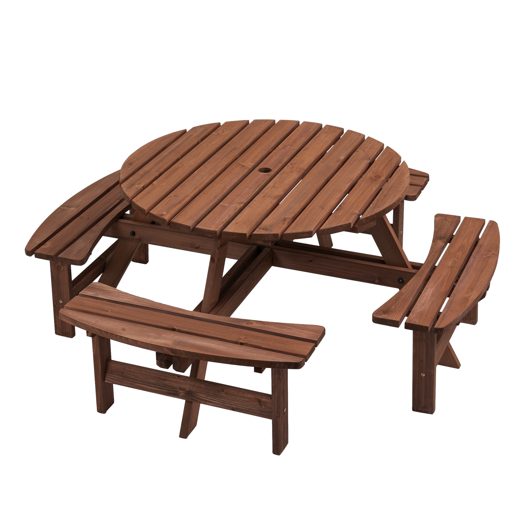Mesa de pícnic de madera para 8 personas, 4 bancos integrados, capacidad de 2220 libras.