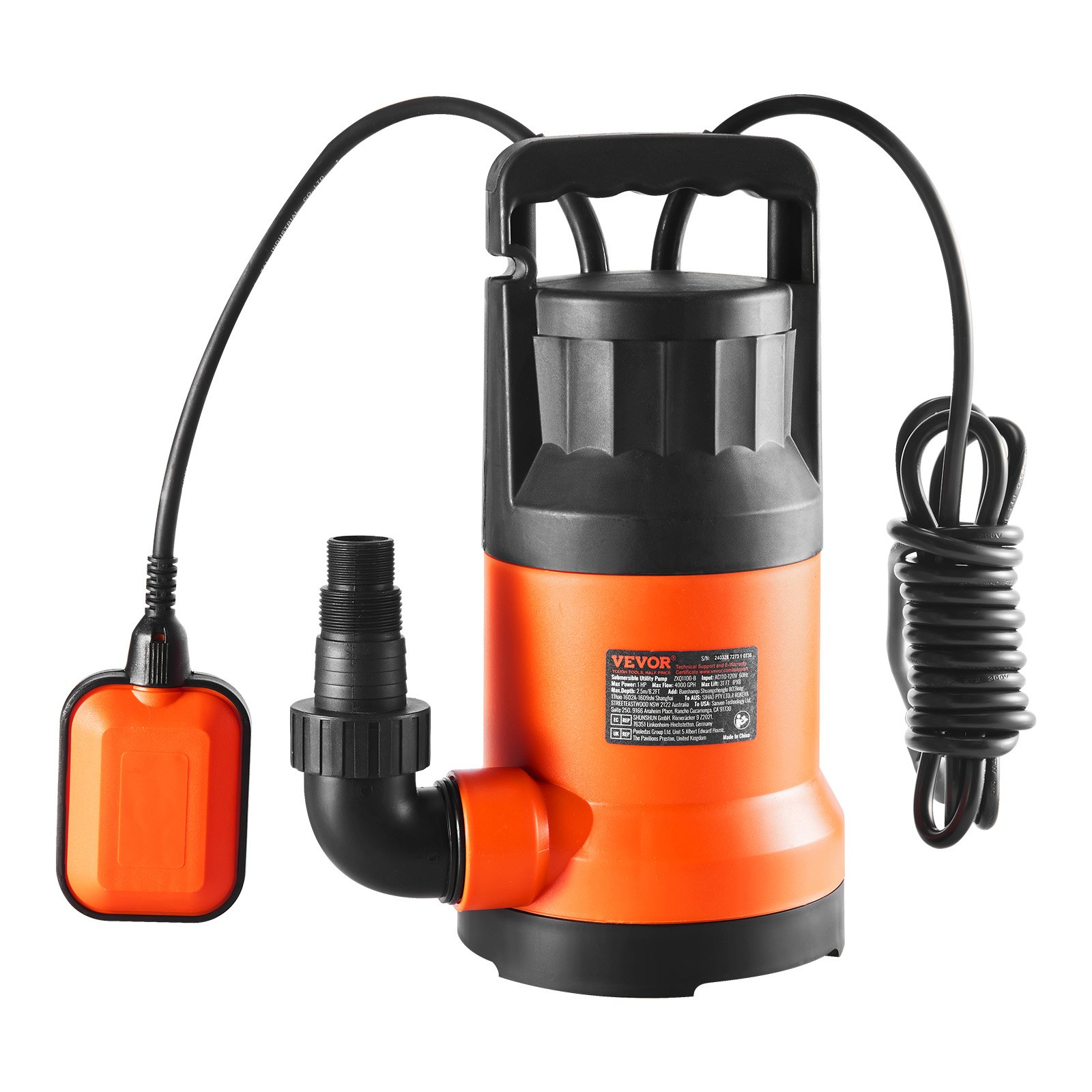Utility Pump, 1 HP, 4000 GPH High Flow, 31 Ft Head, Sump Pump Submersible Water Pump Portable Utility Pump With 10 Ft Long Power Cord For Draining Water From Swimming Pool Garden Pond Basement