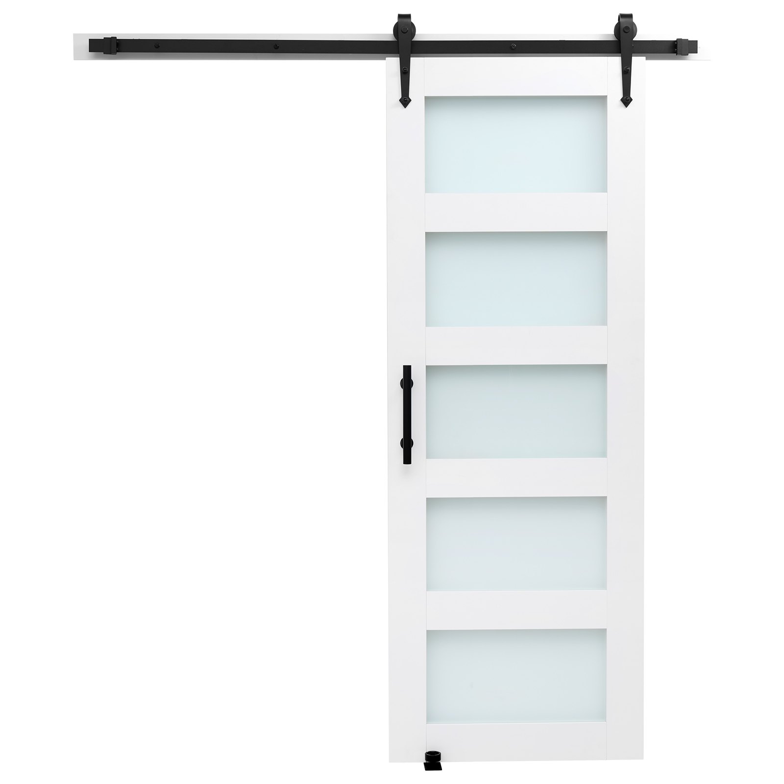 Sliding Barn Door, 30 X 84 Inch, High-Strength MDF Panel And Glass, Barn Door With Hardware Kit, Water-Proof PVC Surface, Easy To Install, H-Frame, Smoothly And Quietly Sliding For Living Room