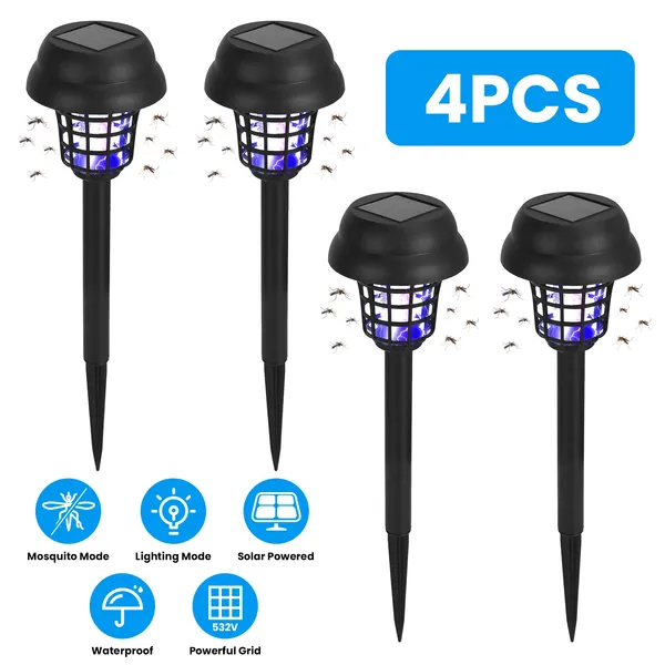 Paquete de 4 ahuyentadores de mosquitos solares, antorcha exterminadora de insectos UV