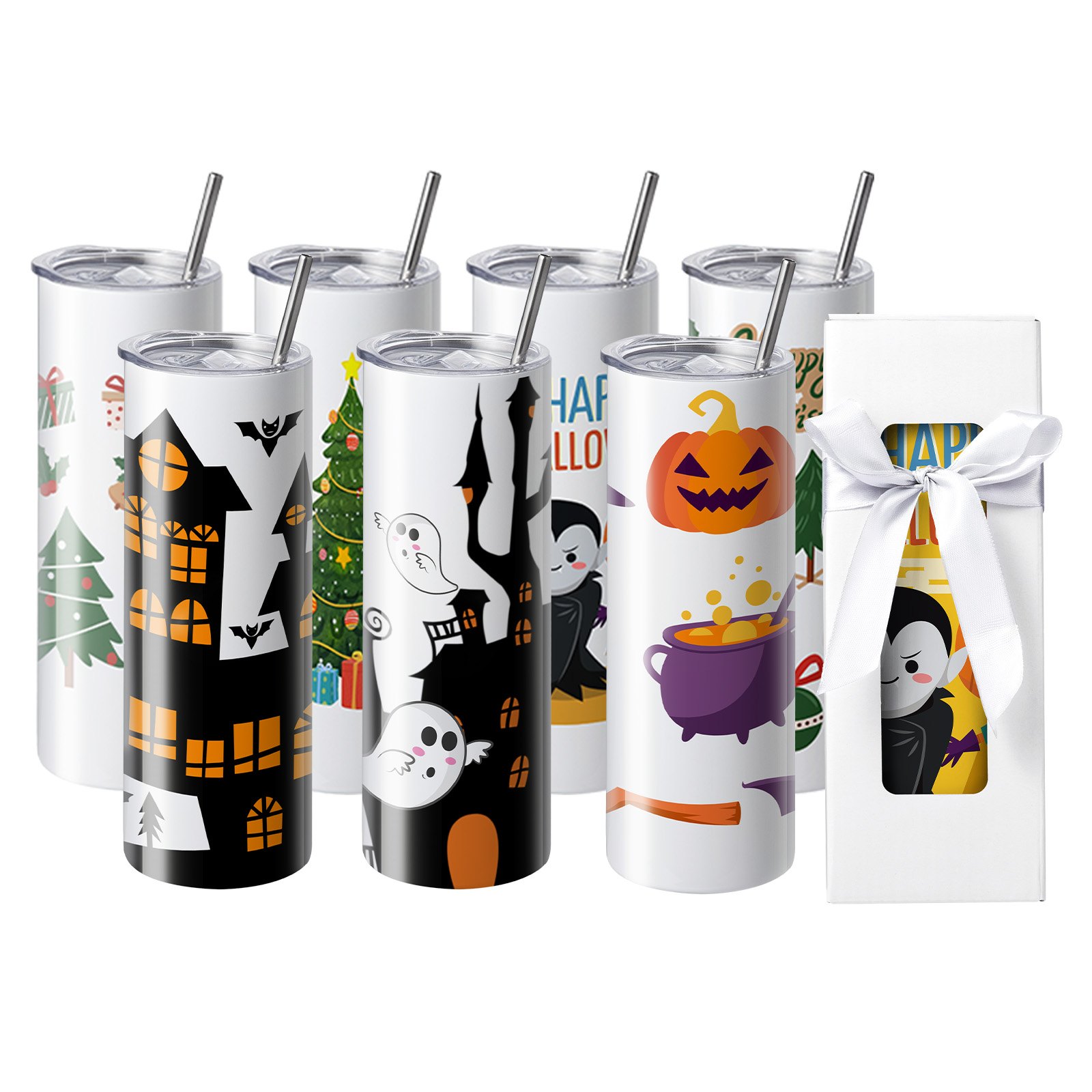Paquete de 50 vasos para sublimación, 20 oz, acero inoxidable, doble pared, con tapa y pajita