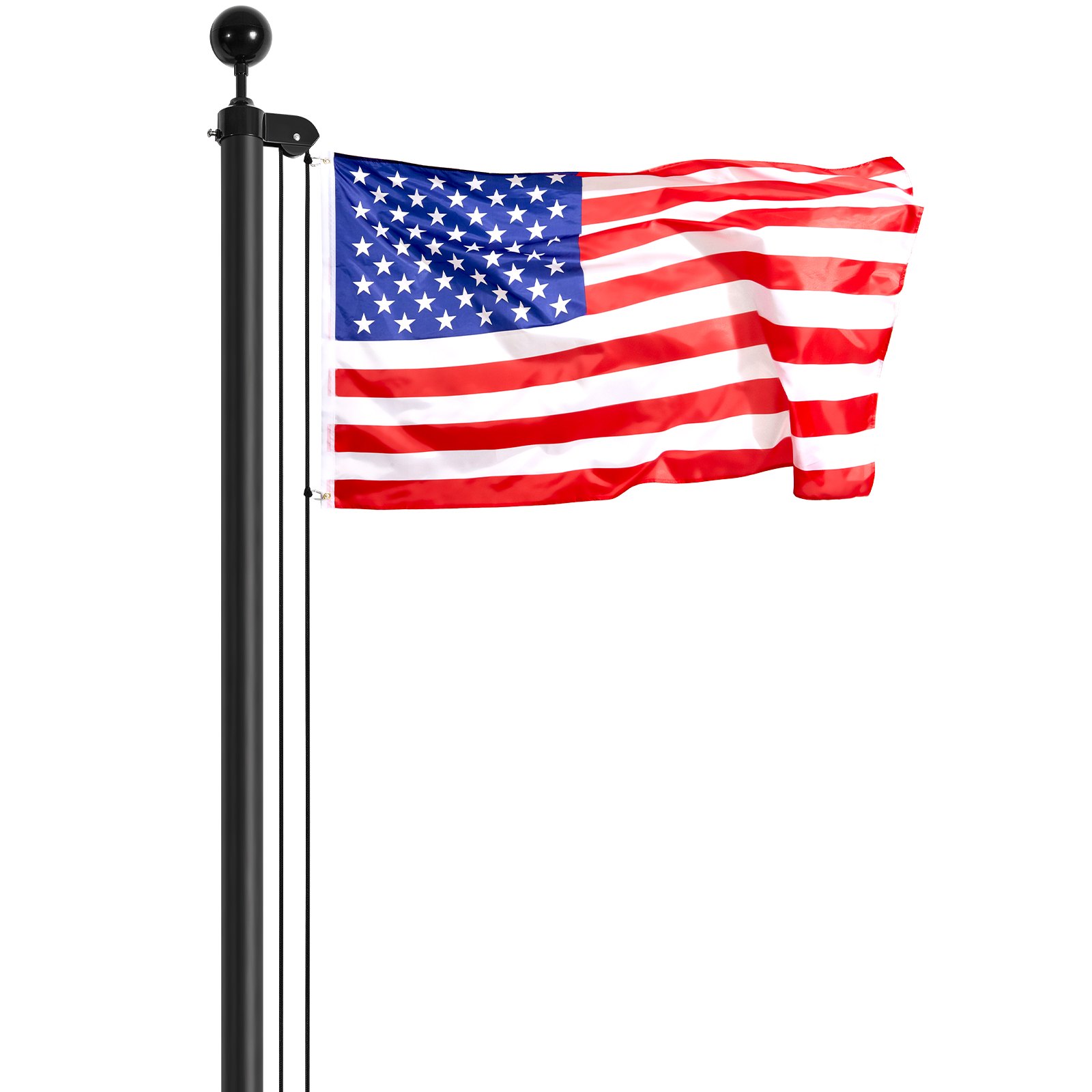 30FT Sectional Flag Pole Kit, Heavy Duty Aluminum Alloy In Ground Flag Poles For Outside, 3 Display Modes Flagpole With 3x5 American Flag, Professional Accessories, Black