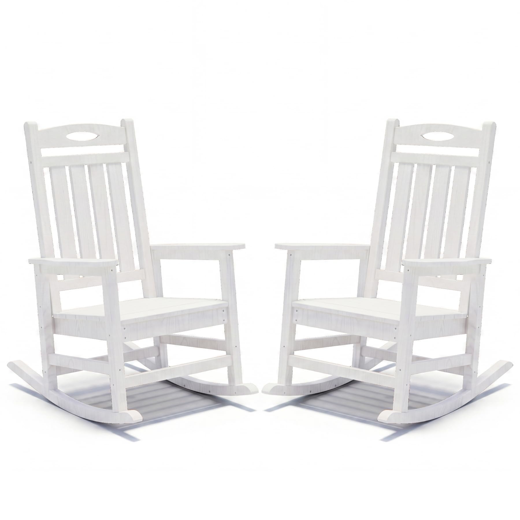 Outdoor Rocking Chair Set Of 2, HDPE Patio Rocking Chair For Adults, Oversized Outdoor Rocker For Porch Garden Lawn,White