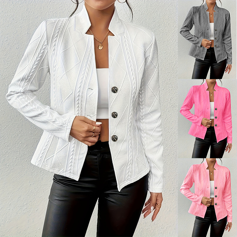 Blazer de mujer ajustado con cuello alto y un solo botón para oficina