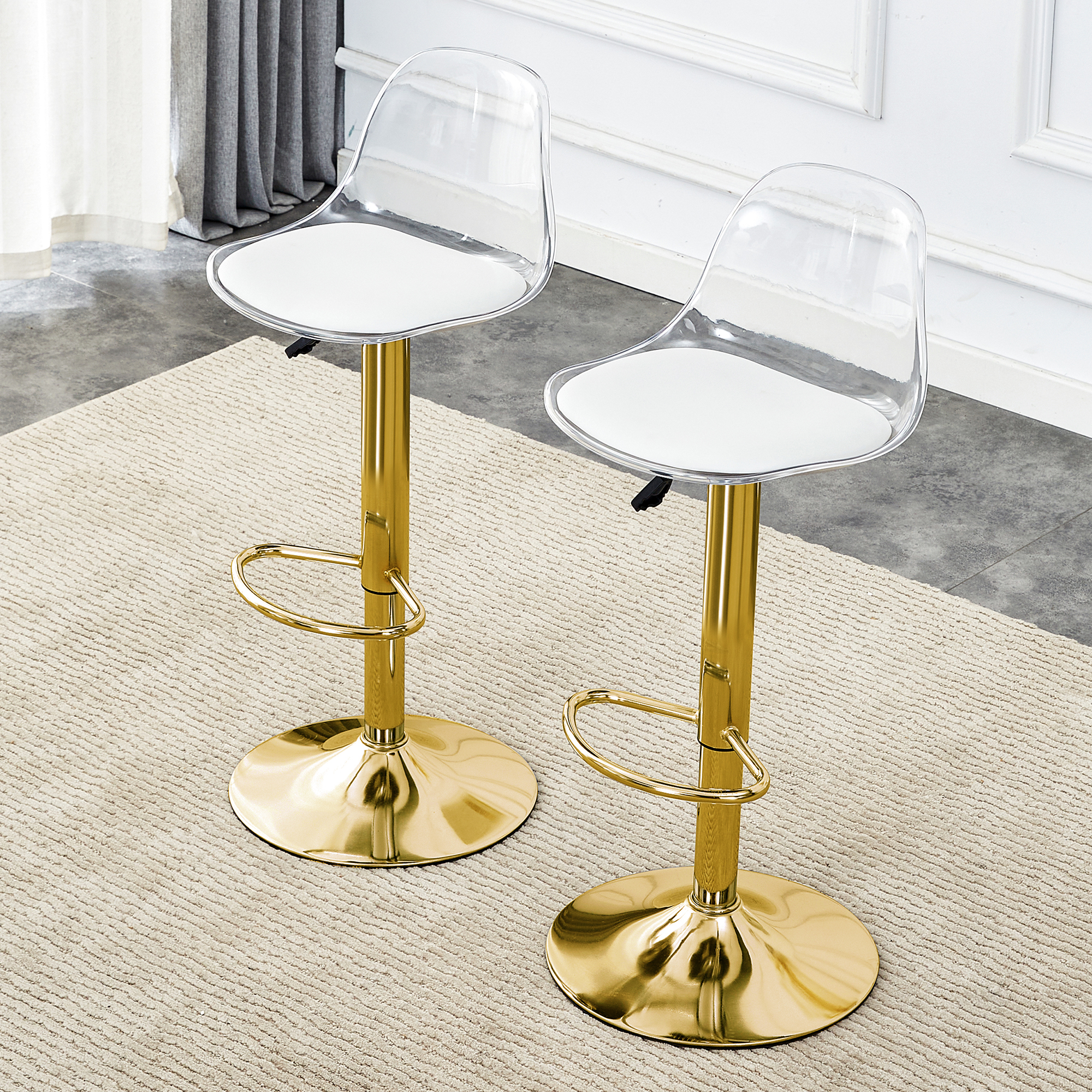 Modern Minimalist Bar Chairs And Bar Stools. Can Rotate 360  And Adjust Lifting. PET Backrest And PU Seats. Set Of 2. Suitable For Bars, Restaurants, And Front Desk Cashiers.