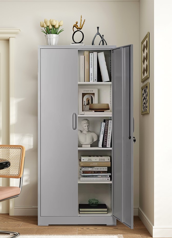 Container Furniture Direct Ironclad 71   Metal Storage Cabinet With Locking Doors And 4 Adjustable Shelves, Heavy-Duty Steel Cabinet For Garage, Laundry, Office, Or Warehouse, Gray