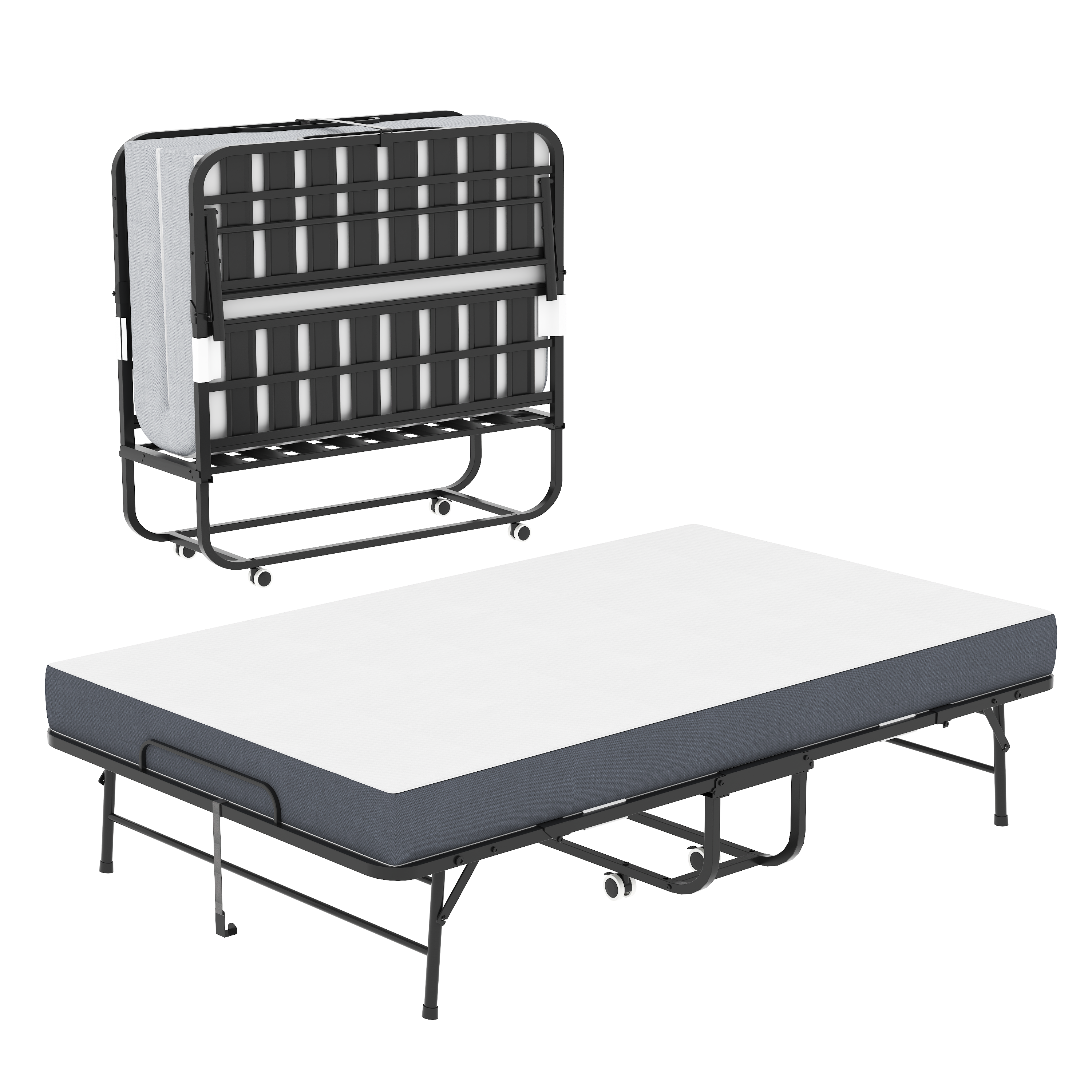 Large 75x46 Wide Folding Bed For Tall People, Extra Long & Wide Rollaway Bed With 5 Memory Foam, Heavy-Duty 450lbs Capacity Guest Bed, Spacious Portable Twin Cot