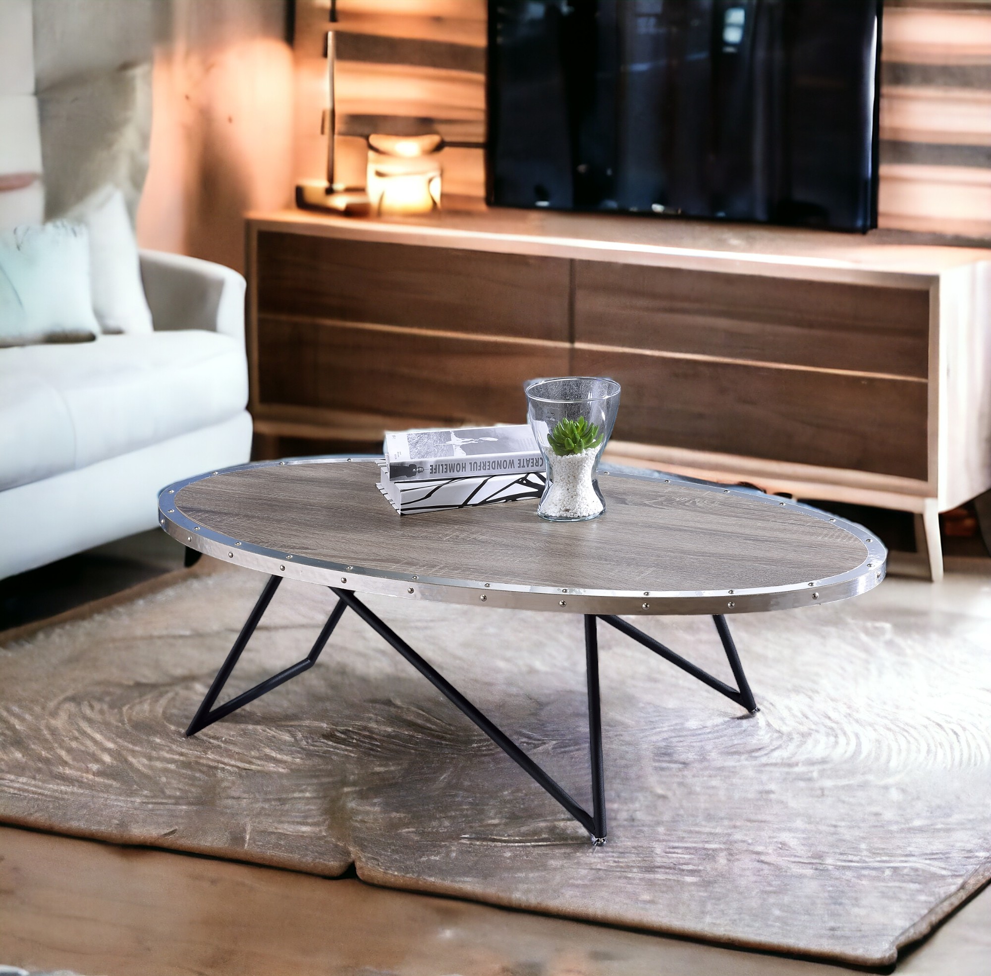 Allis Weathered Gray Oak & Metal Finish Coffee Table