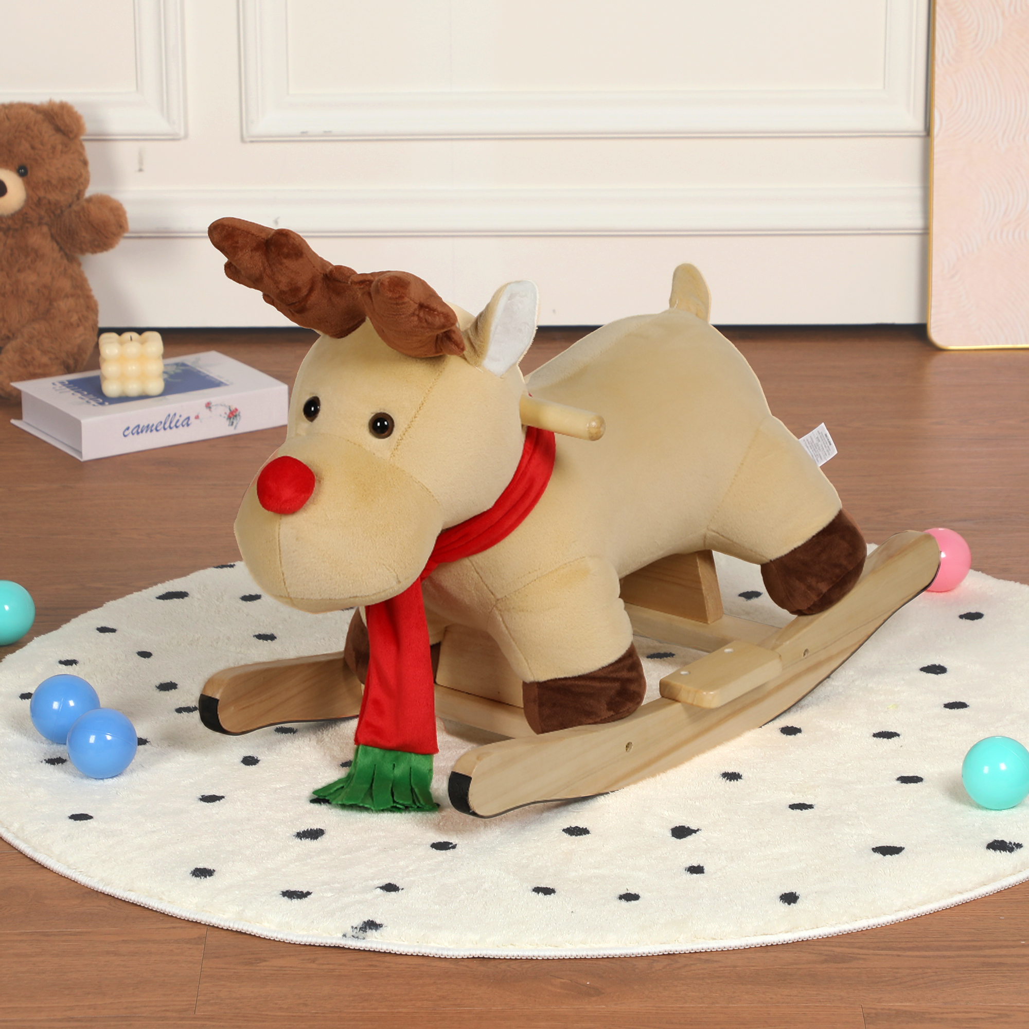 Caballo mecedora de juguete para niños 1-3 años, con canción de cuna y cinturón