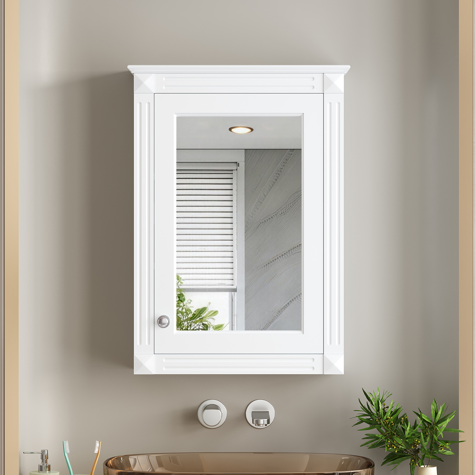 20 Wall Mounted Bathroom Storage Cabinet With Mirror, Medicine Cabinet With Height Adjustable Shelf, Over The Toilet Space Saver Cabinet