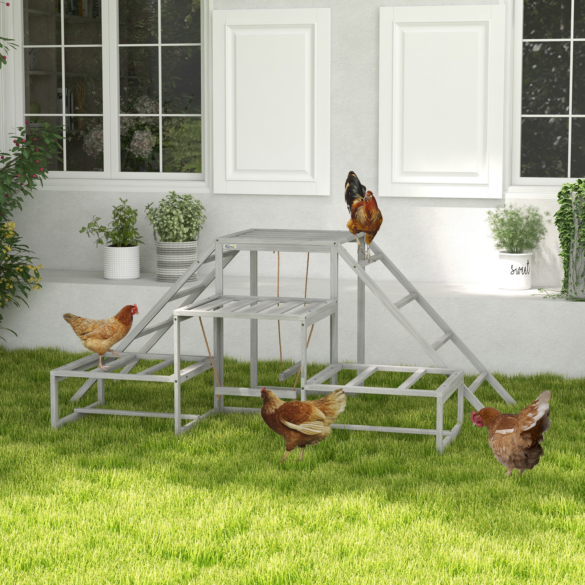 Juguetes de percha para gallinas, accesorios de gallinero con soporte de madera