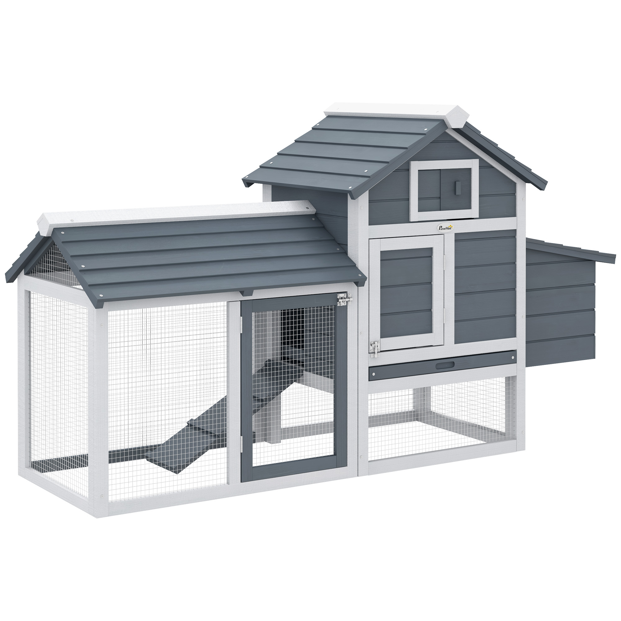 PawHut 59 Small Wooden Chicken Coop Hen House Poultry Cage For Outdoor Backyard With 2 Doors, Nesting Box And Removable Tray, White