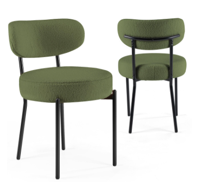 2 Set Of Chair Packages, Featuring A Round, Cushioned Curved Backrest With Black Metal Legs