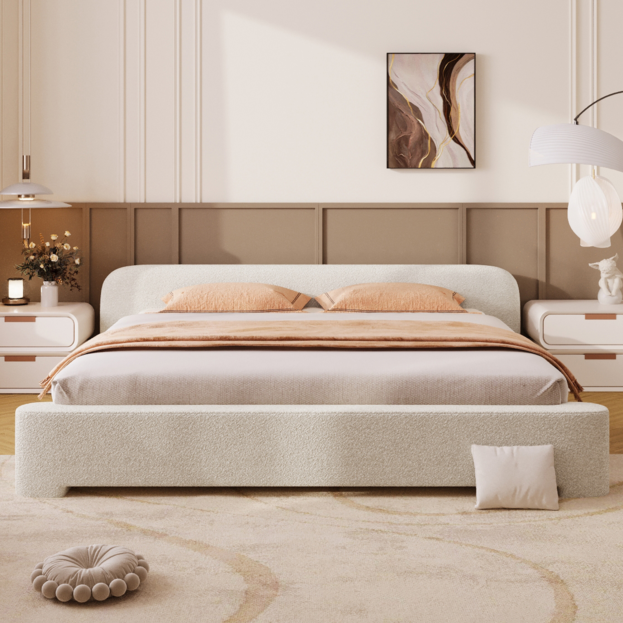 Cozy White Bouce Upholstered Bed - A Dreamy Addition To Your Bedroom, KING