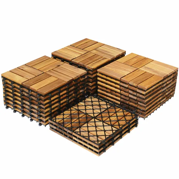 27 piezas de losetas de piso para exterior, 12 x 12 pulgadas, madera de acacia.