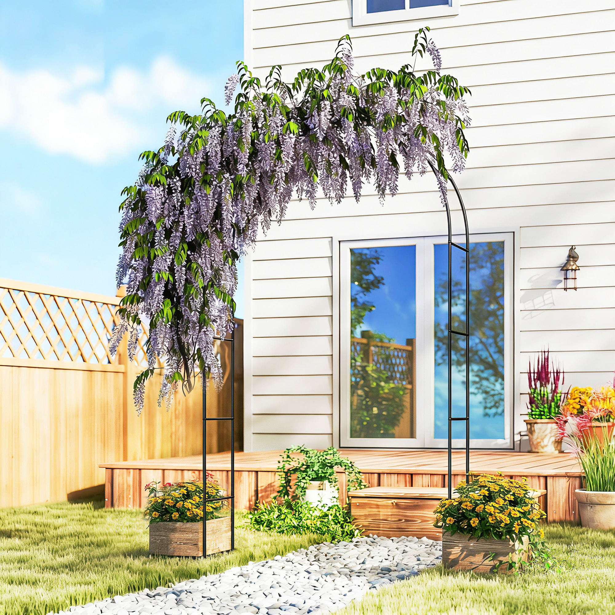 Arco de jardín de acero de 8 pies, pérgola para plantas trepadoras, soporte para bodas, negro.