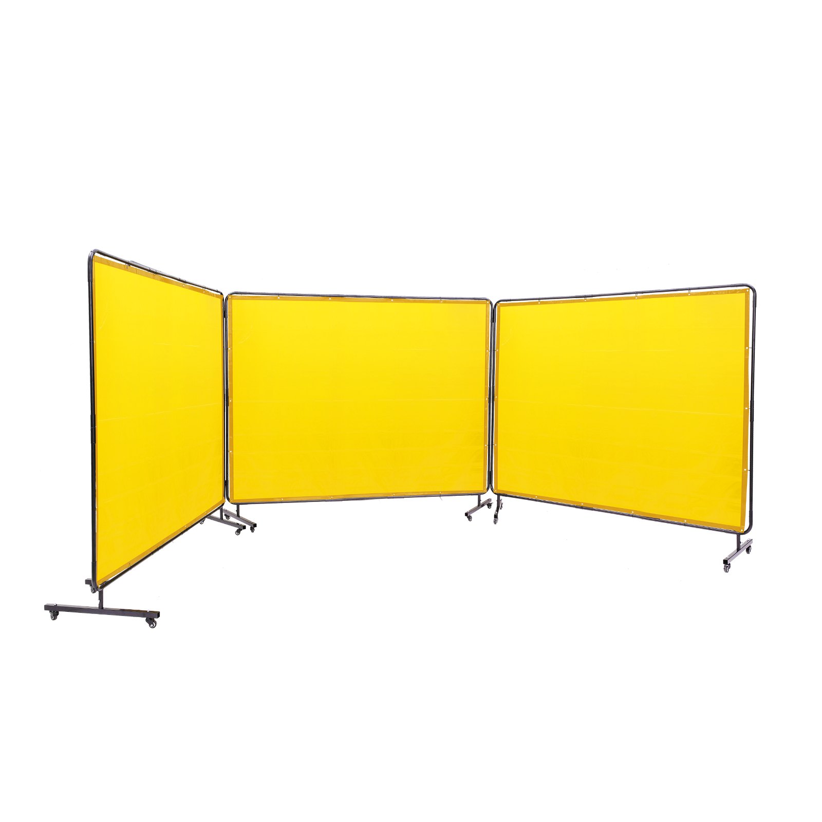 Welding Screen With Frame, 6' X 8' 3 Panel Welding Curtain Screens, Flame-Resistant Vinyl Welding Protection Screen On 12 Swivel Wheels (6 Lockable), Moveable & Professional For Workshop, Yellow
