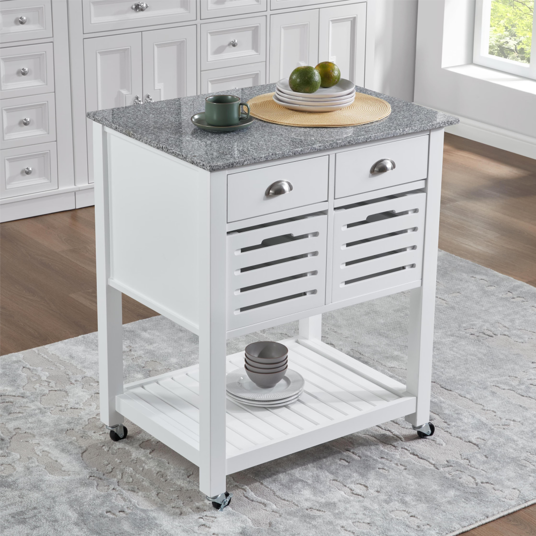 Mobile Rolling Kitchen Island Trolley Serving Cart With Underneath Drawer & Slide-Out Wire Storage Basket